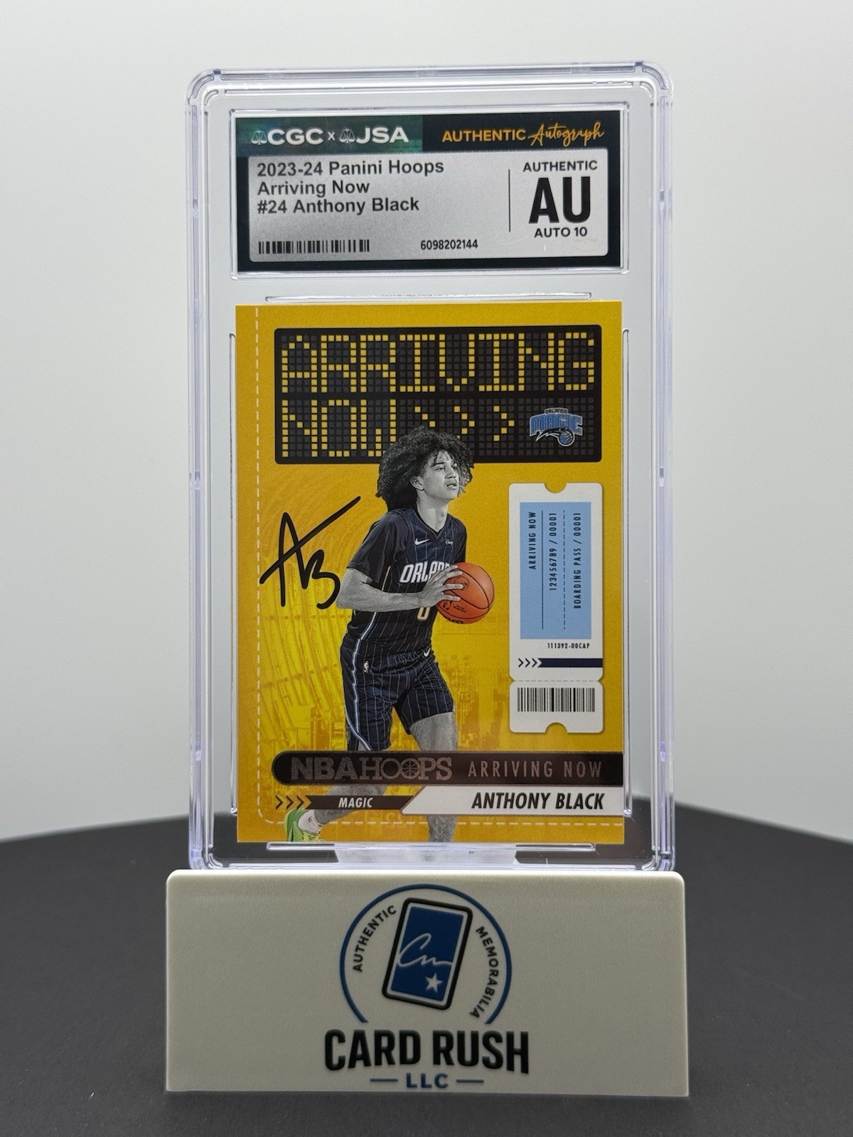 2023-24 Panini Hoops Arriving Now Anthony Black RC IP CGC/JSA Graded Auto 10, front