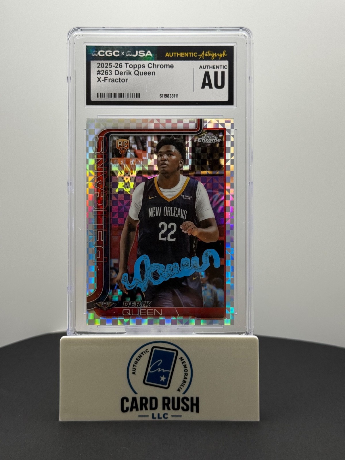 2025-26 Topps Chrome Derik Queen X-Fractor (RC) IP Autograph CGC Authentic, front