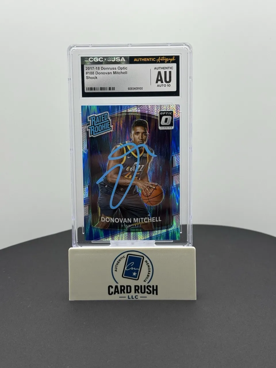 2017-18 Panini Donruss Optic Rated Rookie Donovan Mitchell Shock IP Auto 10 CGC