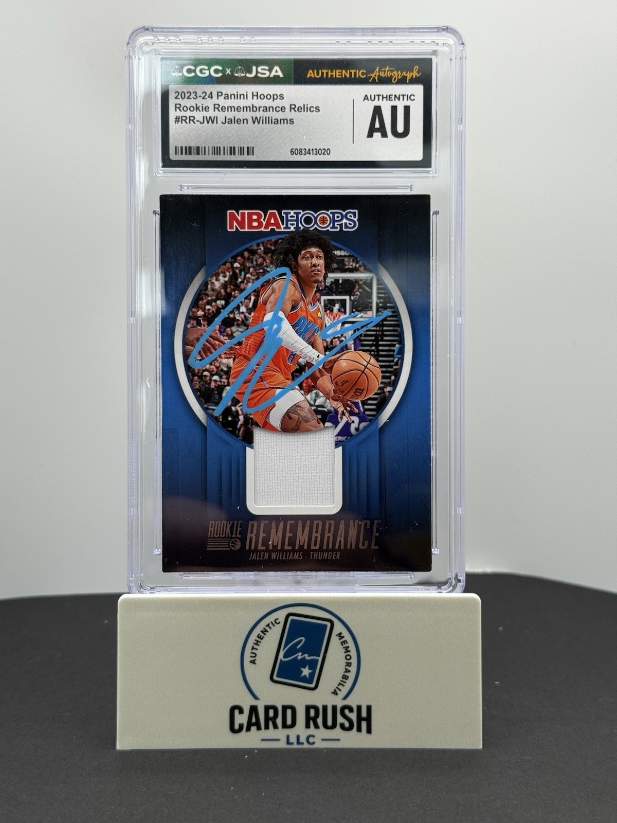 2023-24 Panini Hoops Rookie Remembrance Relics Jalen Williams IP Auto RPA CGC/JSA, front