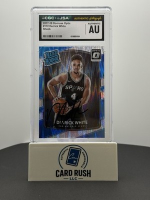 Panini 2017-18 Donruss Optic Shock Rated Rookie Derrick White IP Auto CGC Au, front