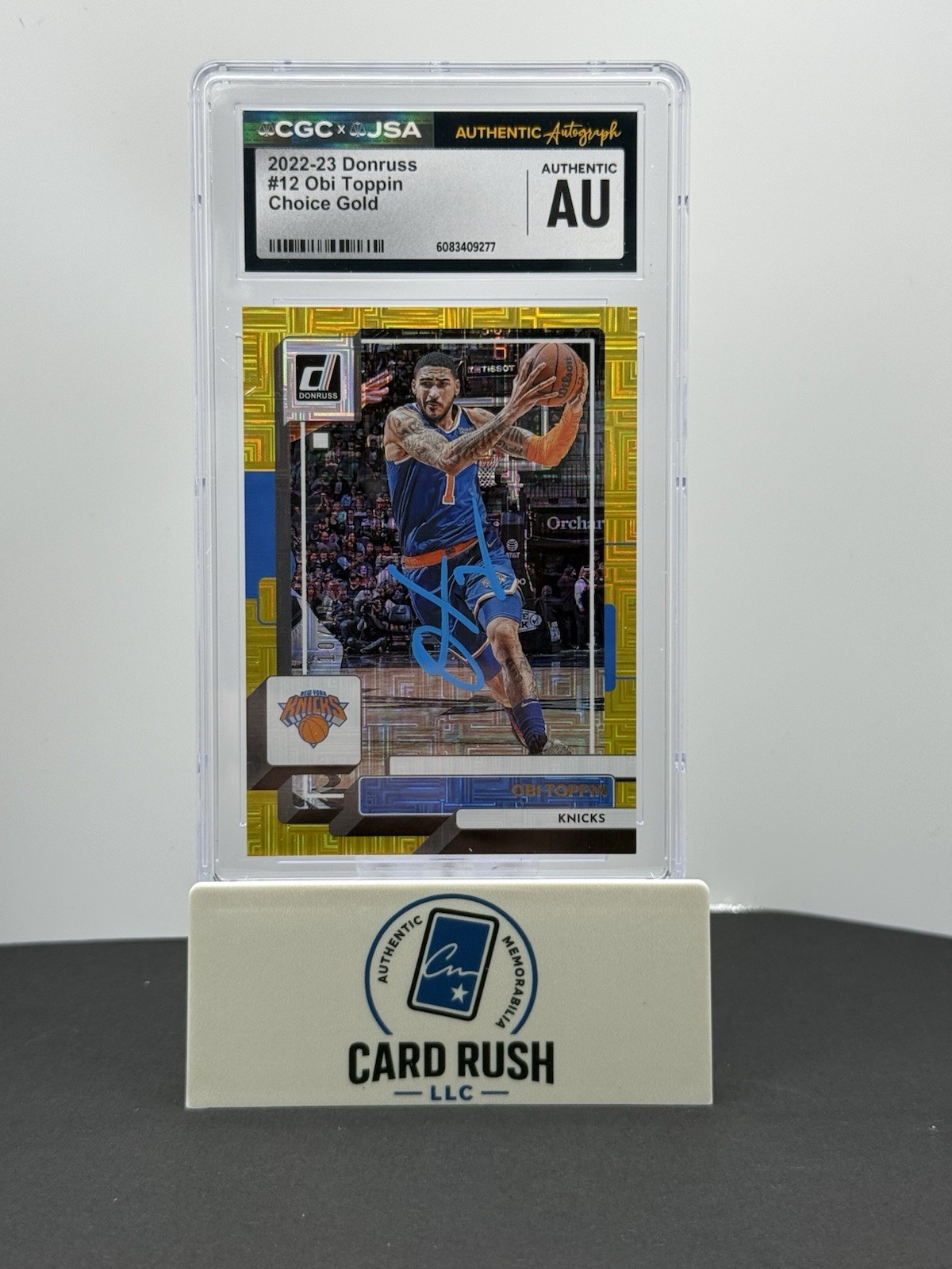 2022-23 Donruss Obi Toppin Choice Gold In Person Autograph CGC/JSA Authentic, front