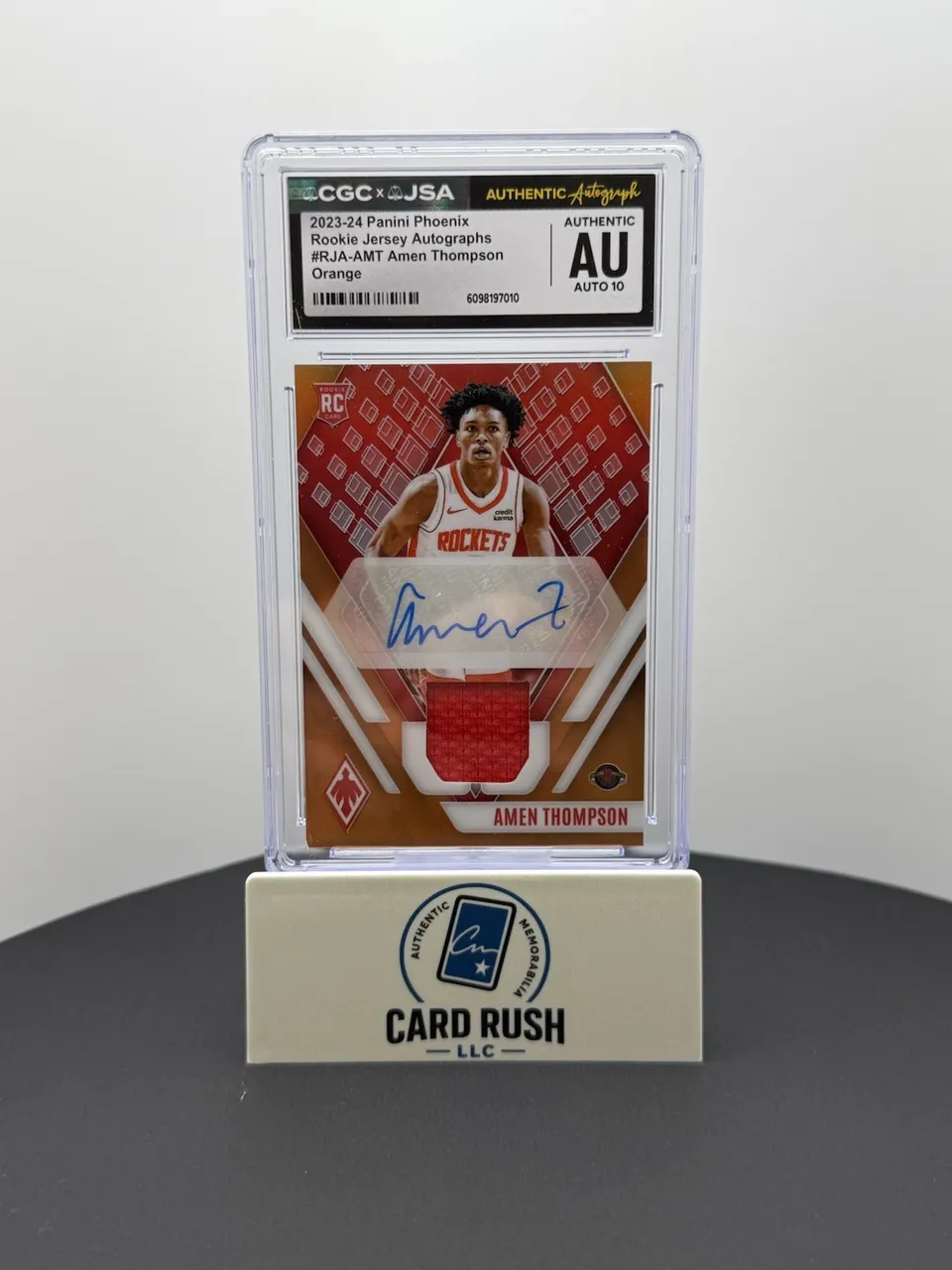 2023-24 Panini Phoenix Rookie Jersey Autographs Amen Thompson Orange CGC Auto10