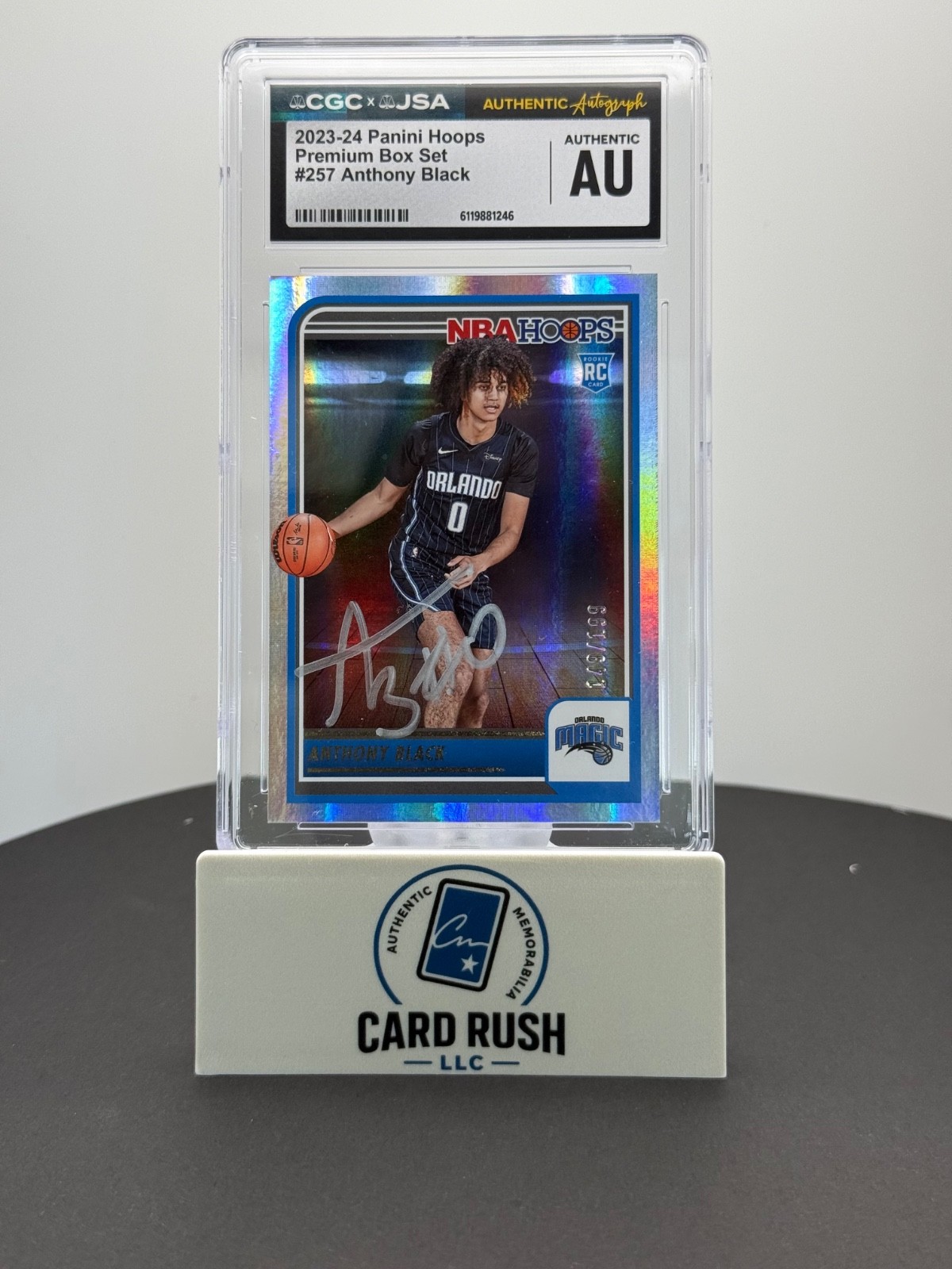2023-24 Panini NBA Hoops Premium Box Set 149/199 Anthony Black RC IP Auto CGC, front
