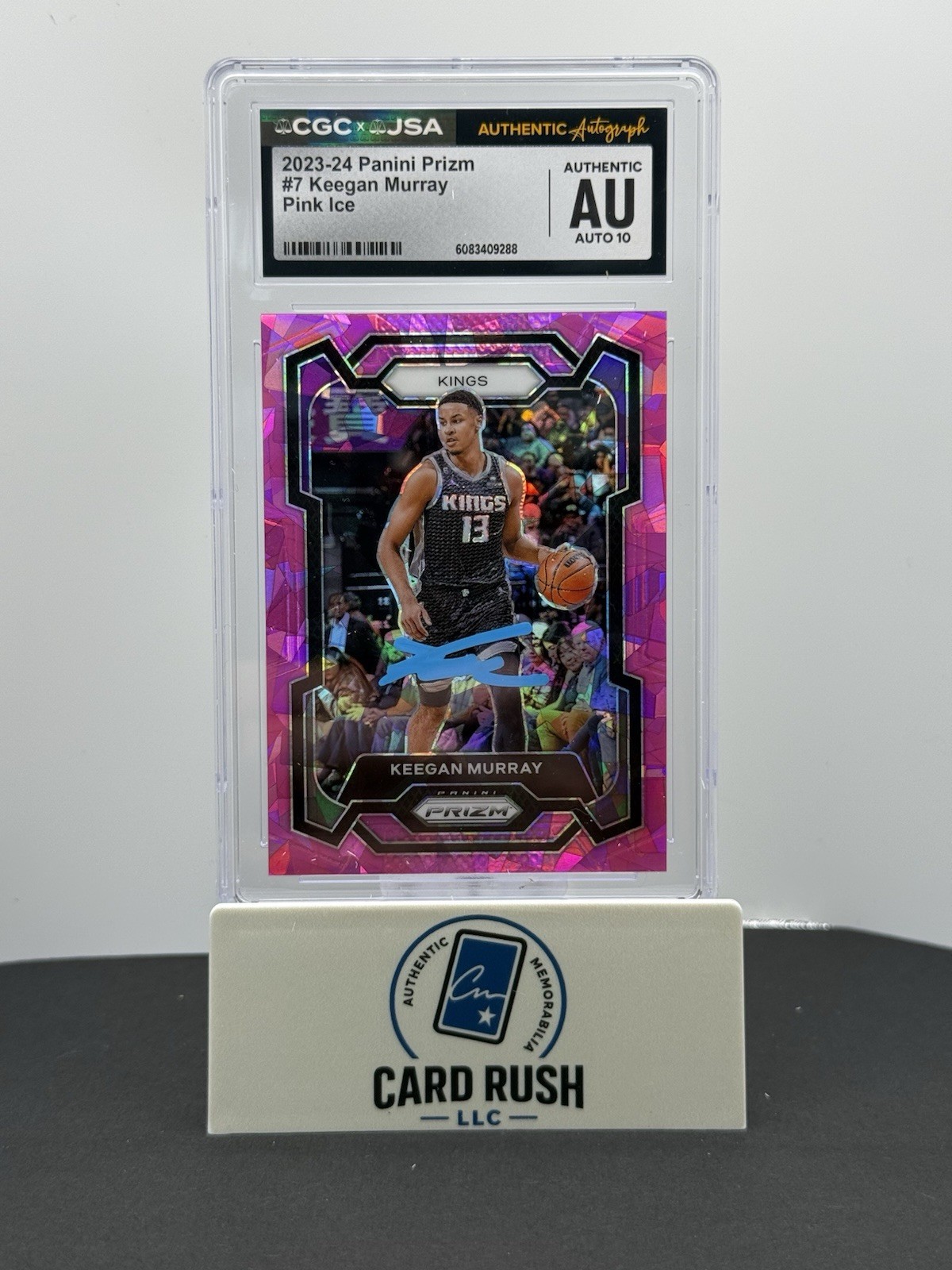 2023-24 Panini Prizm Keegan Murray Pink Ice In Person Autograph CGC/JSA Auto 10, front