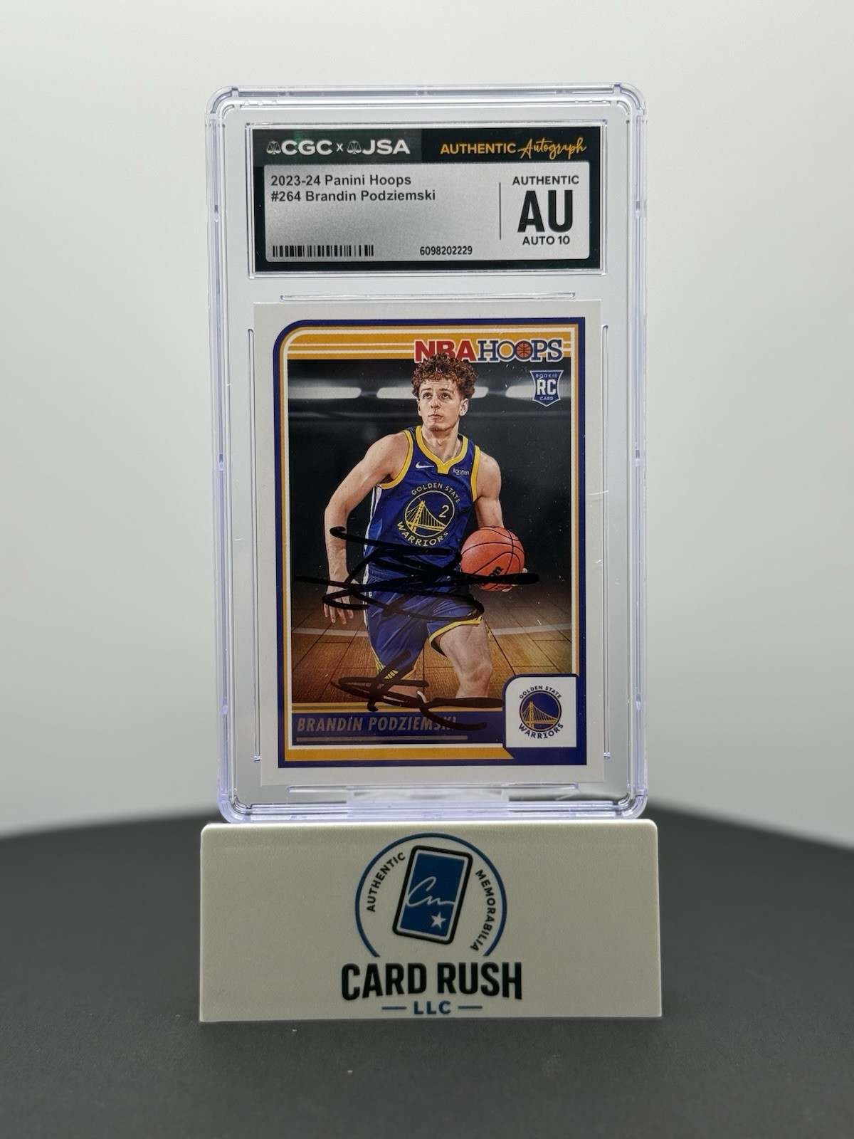 2023-24 Panini Hoops Brandin Podziemski RC In-Person CGC/JSA Graded Auto 10!, front