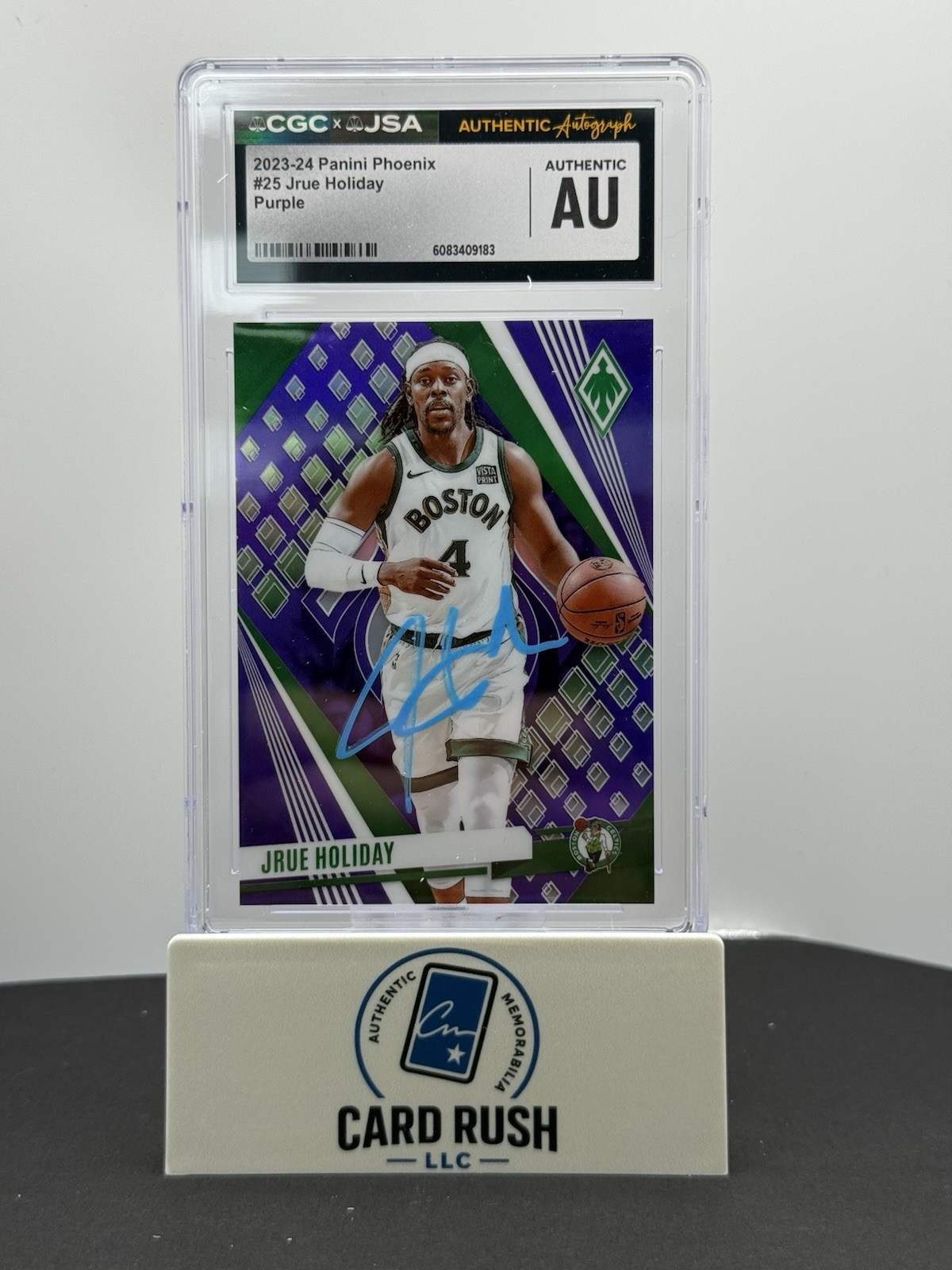 2023-24 Panini Phoenix Jrue Holiday Purple IP Auto CGC/JSA Authentic, 70/150, front