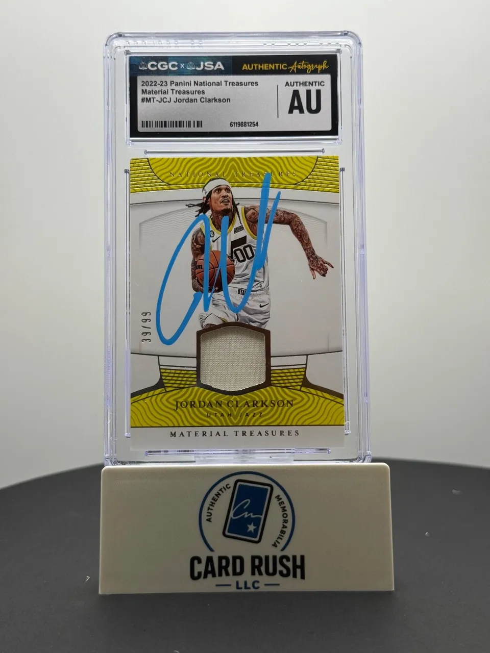 2022-23 Panini National Treasures Material Treasures Jordan Clarkson IP Auto CGC