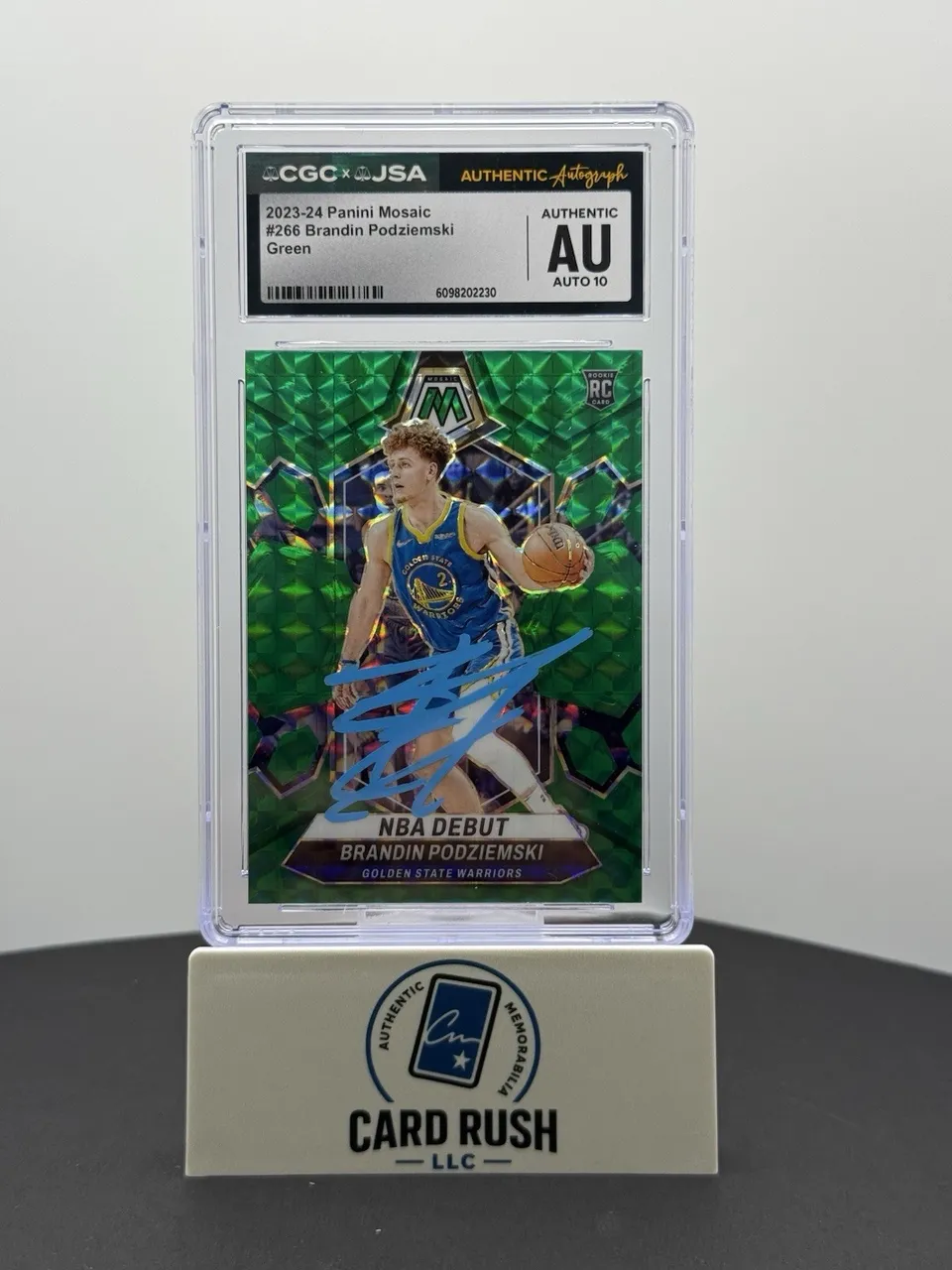 2023-24 Panini Mosaic Brandin Podziemski Green RC IP CGC/JSA Graded Auto 10