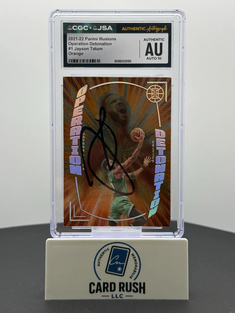 2021-22 Panini Illusions Operation Detonation Jayson Tatum Orange IP CGC Auto 10