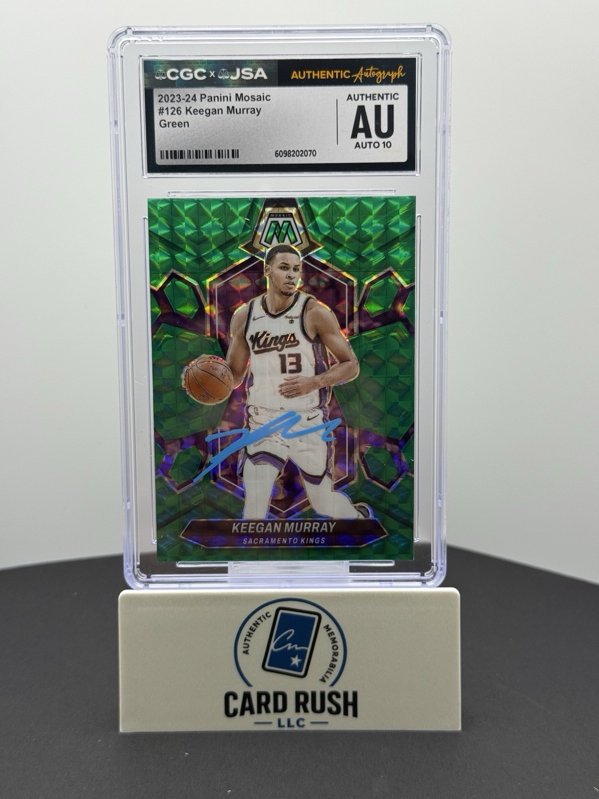 2023-24 Panini Mosaic Keegan Murray Green In-Person CGC/JSA Graded Auto 10, front