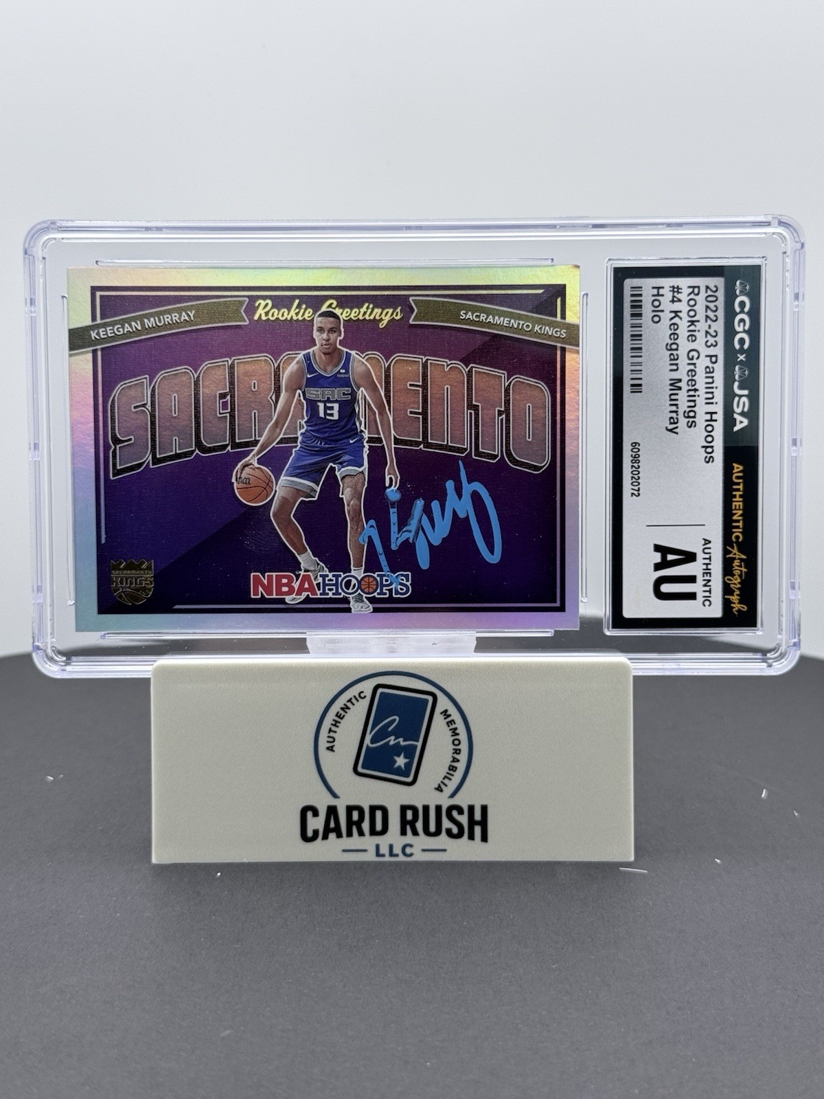2022-23 Panini NBA Hoops Rookie Greetings Keegan Murray Holo IP CGC Authentic, front