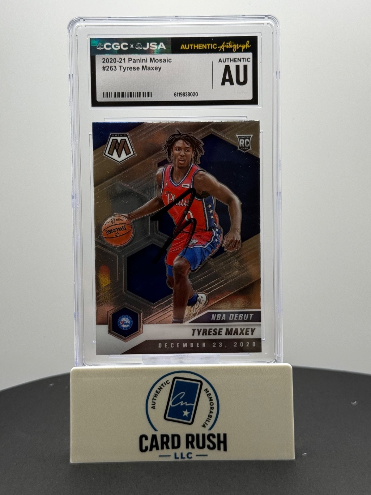 2020-21 Panini Mosaic - Tyrese Maxey RC IP Auto CGC Authentic, front