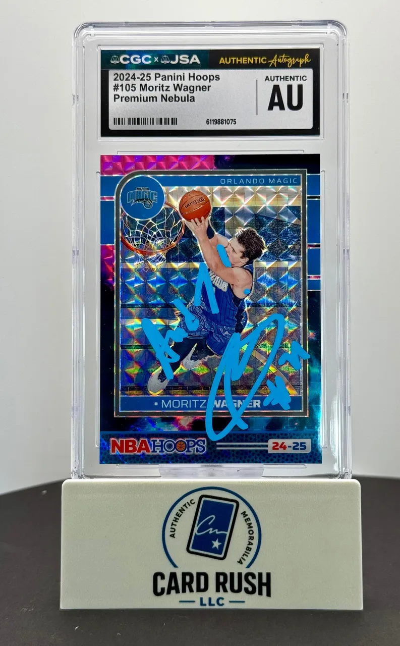Slabbed Moritz Wagner Genesis 1/1 Premium Nebula card, inscribed “And 1!”