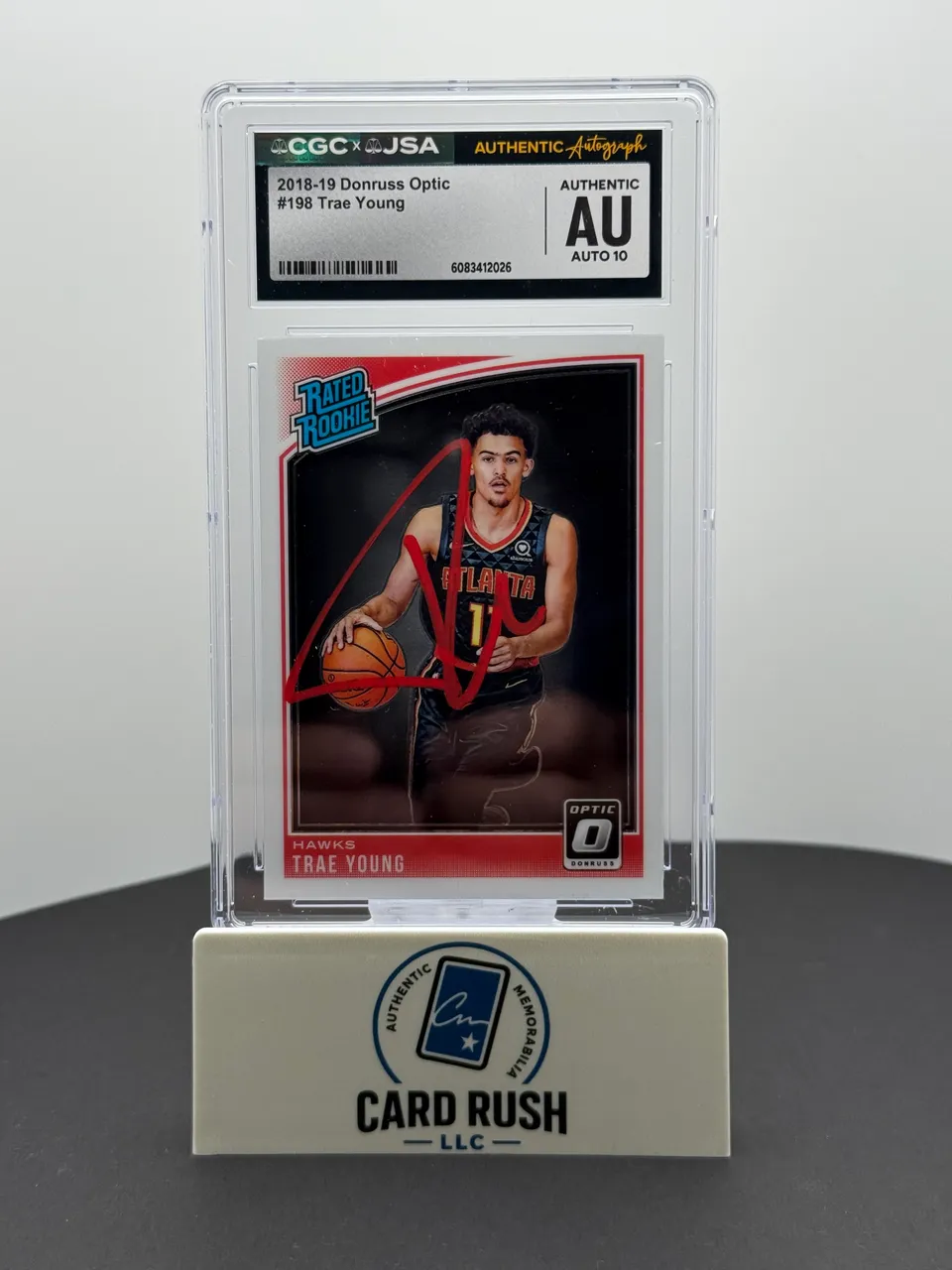 2018-19 Panini Donruss Optic Rated Rookie Trae Young RC IP Auto 10 CGC/JSA