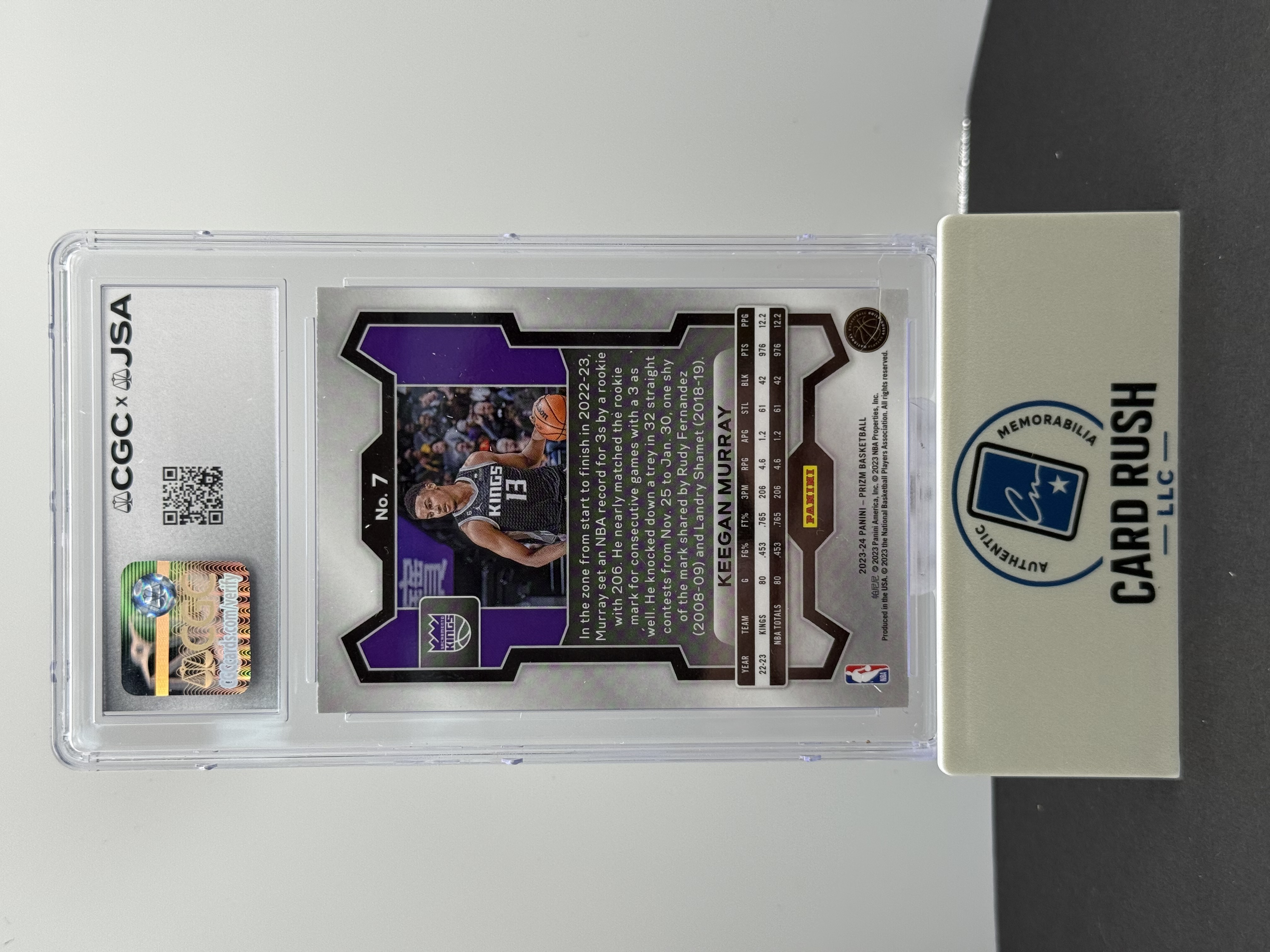 2023-24 Panini Prizm Keegan Murray Pink Ice In Person Autograph CGC/JSA Auto 10, back
