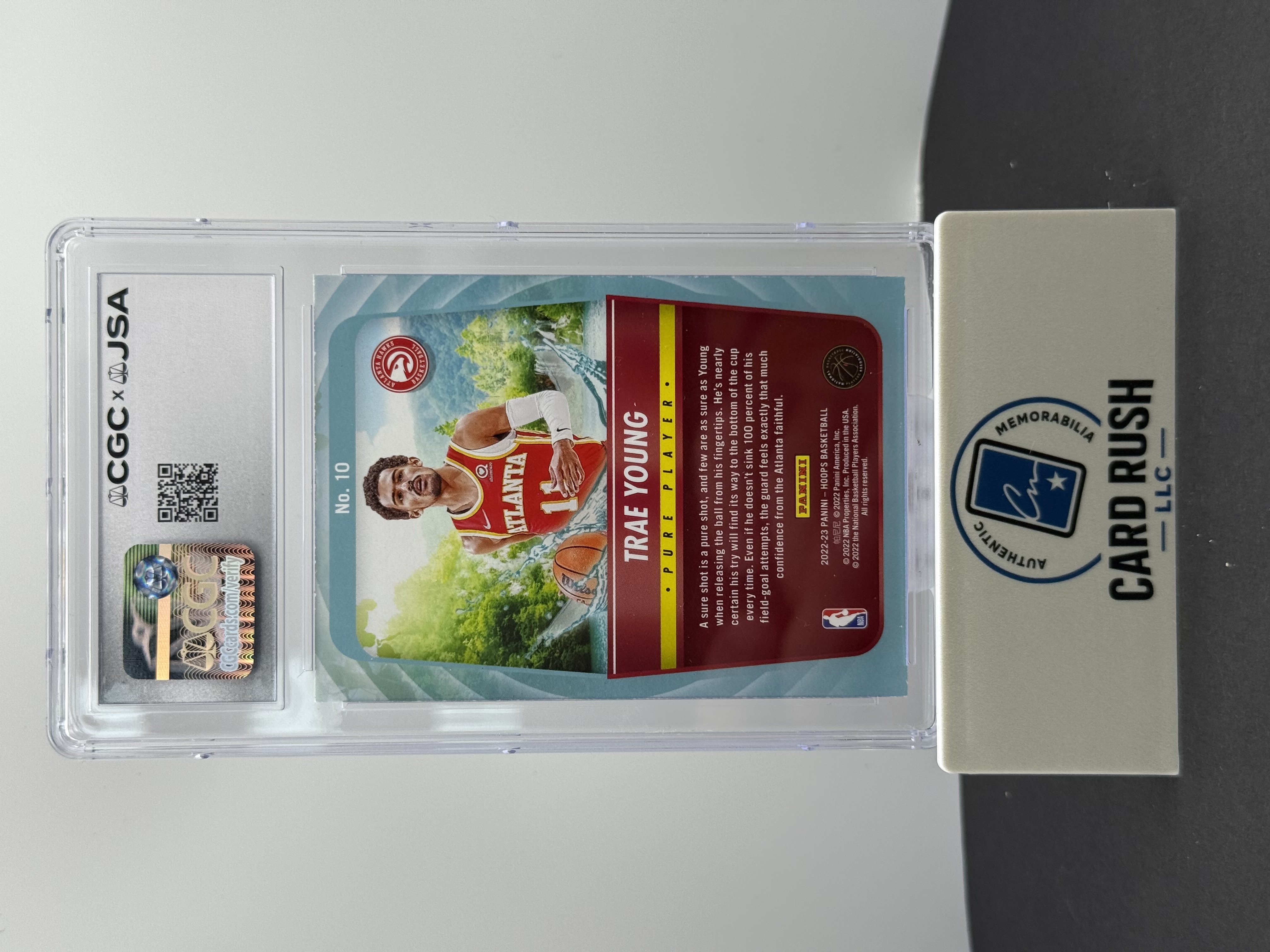 2023-24 Panini Hoops Pure Players Trae Young Holo IP Auto 10 CGC/JSA Authentic, back