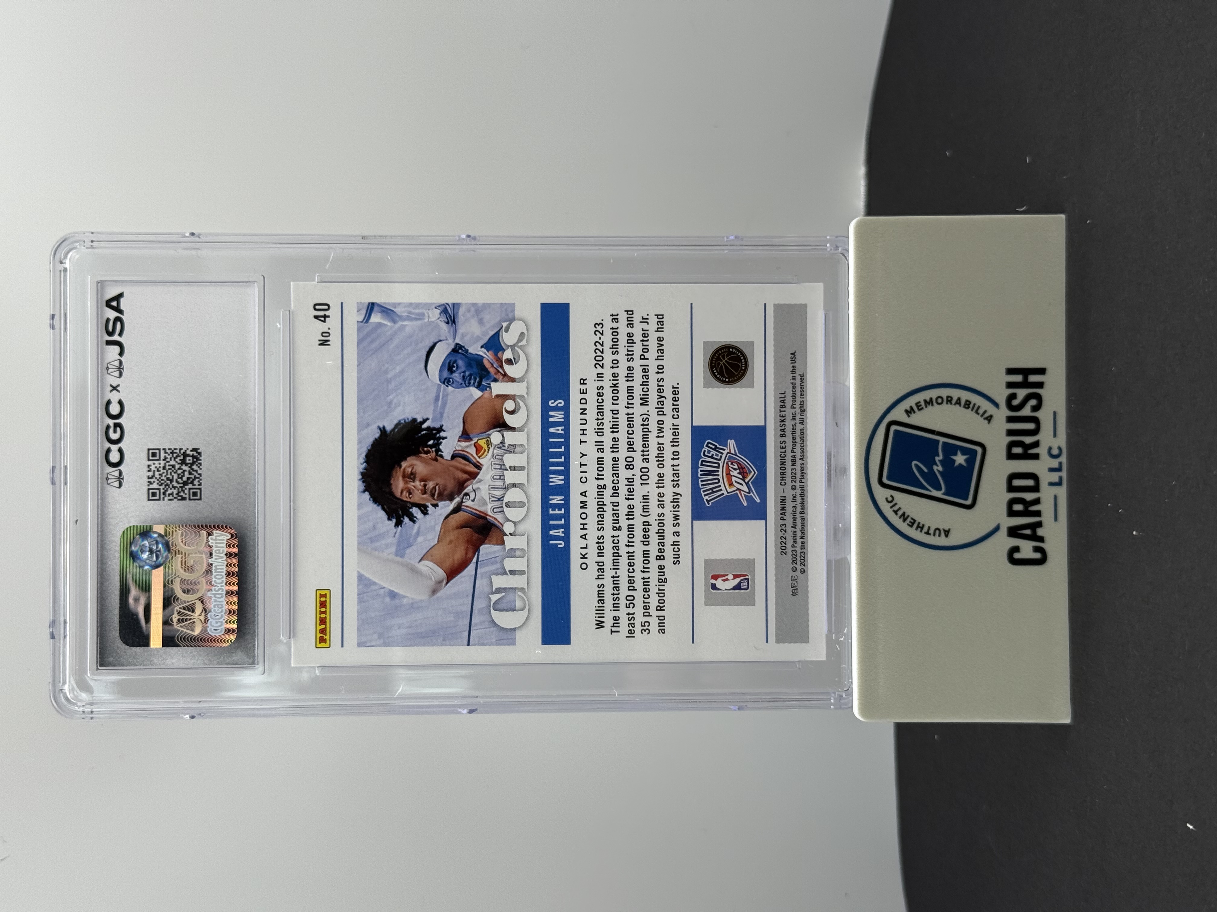 2022-23 Panini Chronicles Jalen Williams RC IP Autograph CGC/JSA Authentic, back