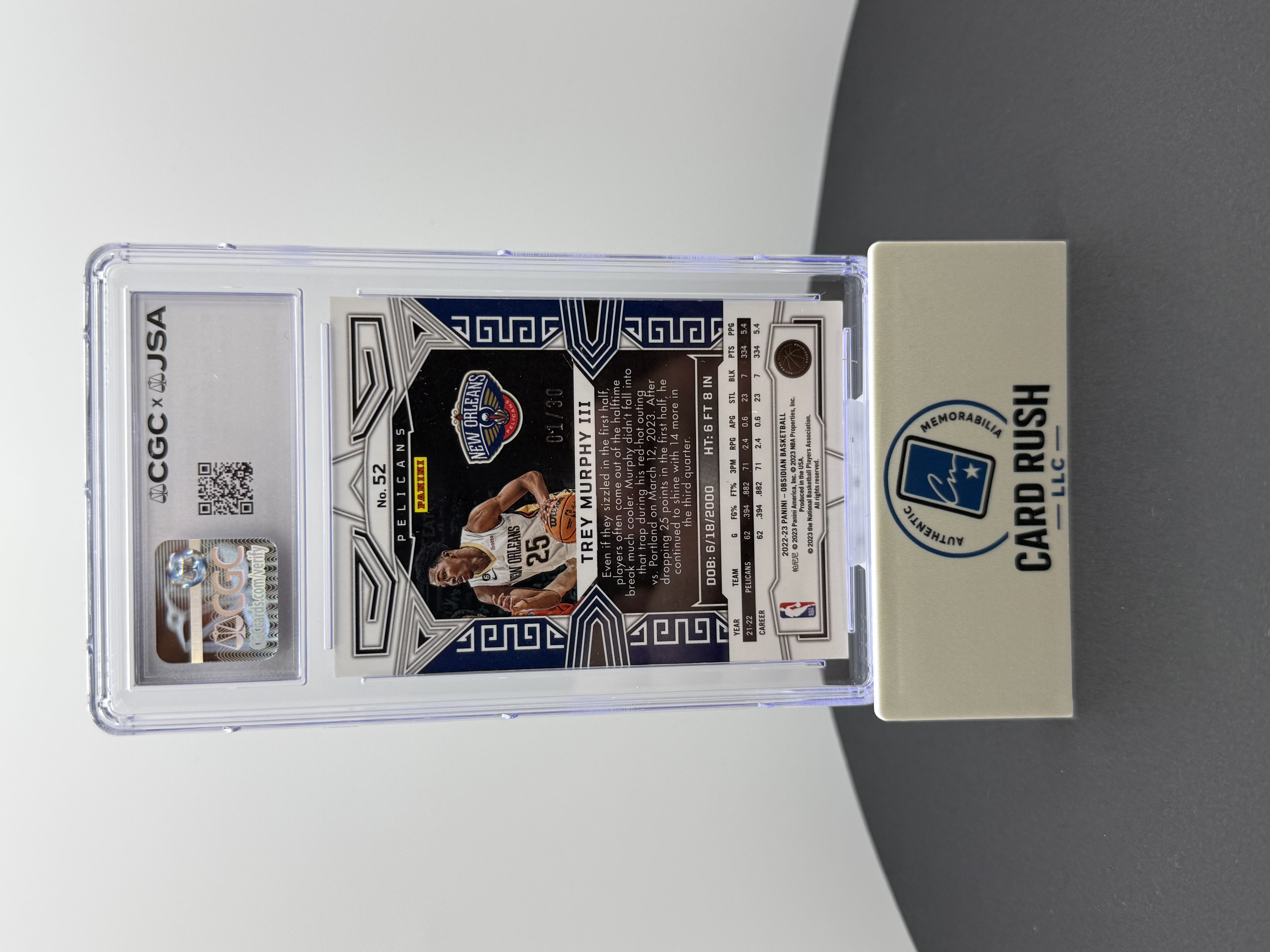 2022-23 Panini Obsidian Trey Murphy III Electric Etch Blue IP Auto CGC Authentic, back