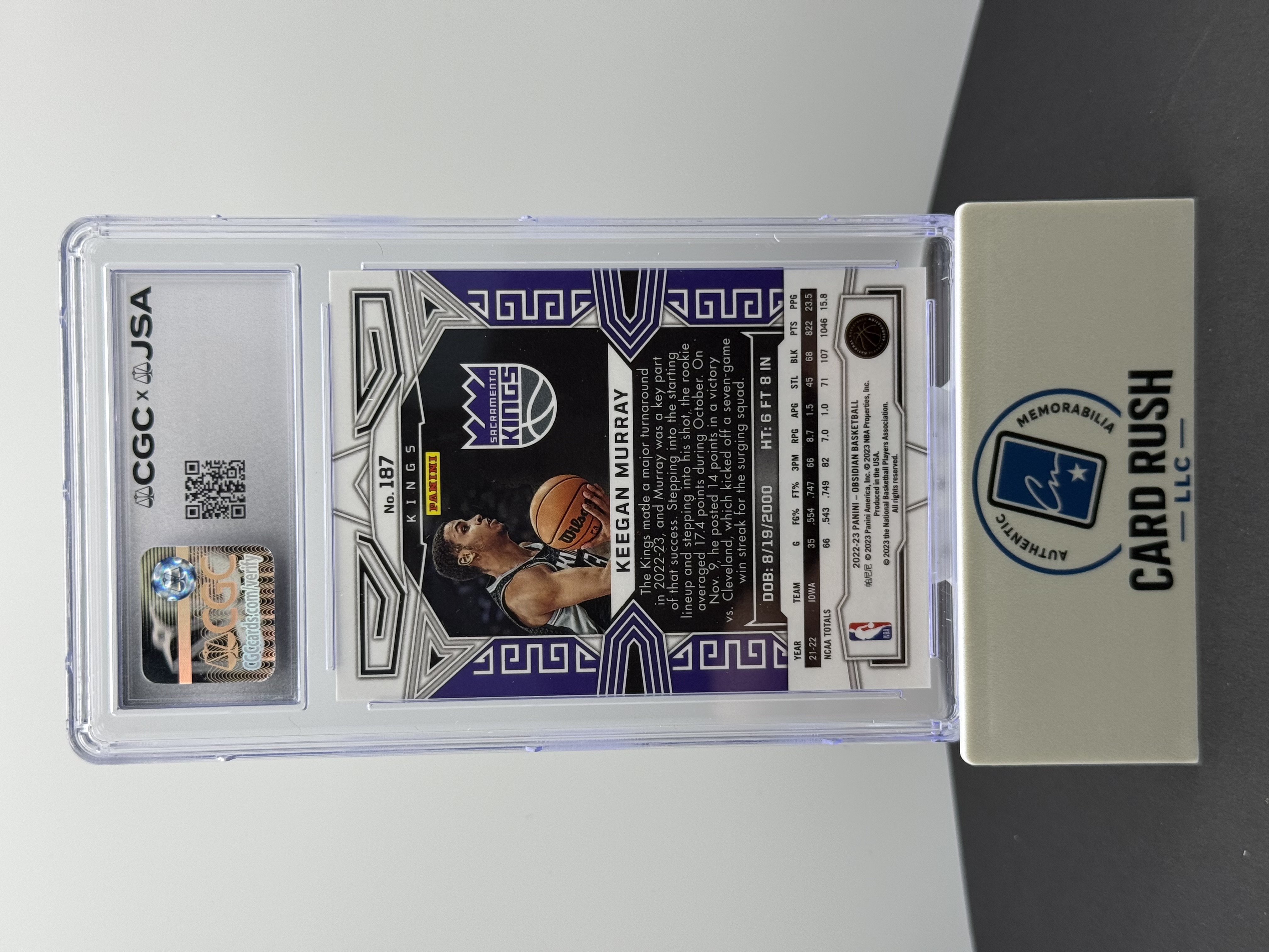 2022-23 Panini Obsidian Keegan Murray RC IP CGC/JSA Auto 10, back