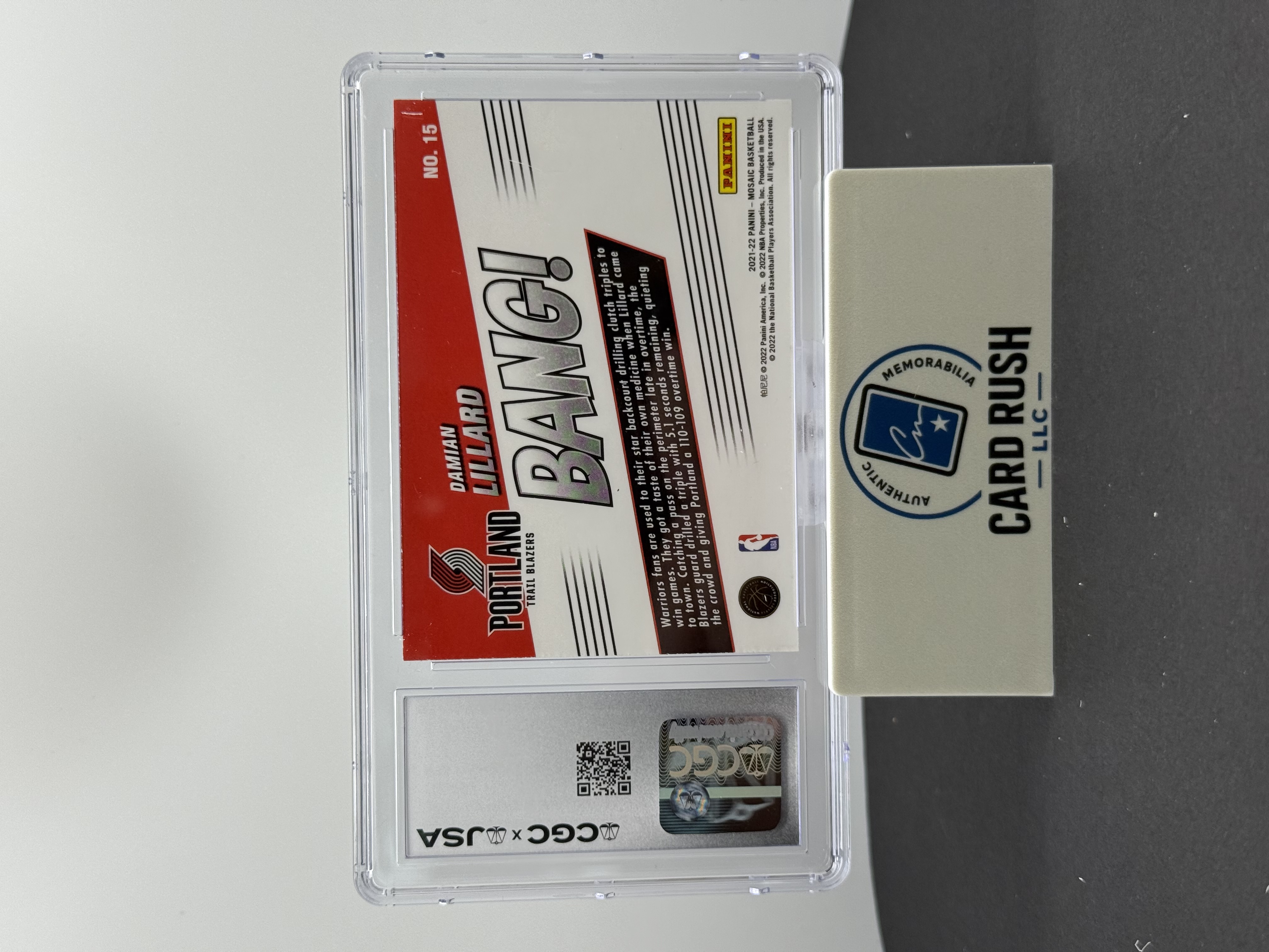 2021-22 Panini Mosaic Bang! Damian Lillard In Person Auto 10 CGC/JSA Authentic, back