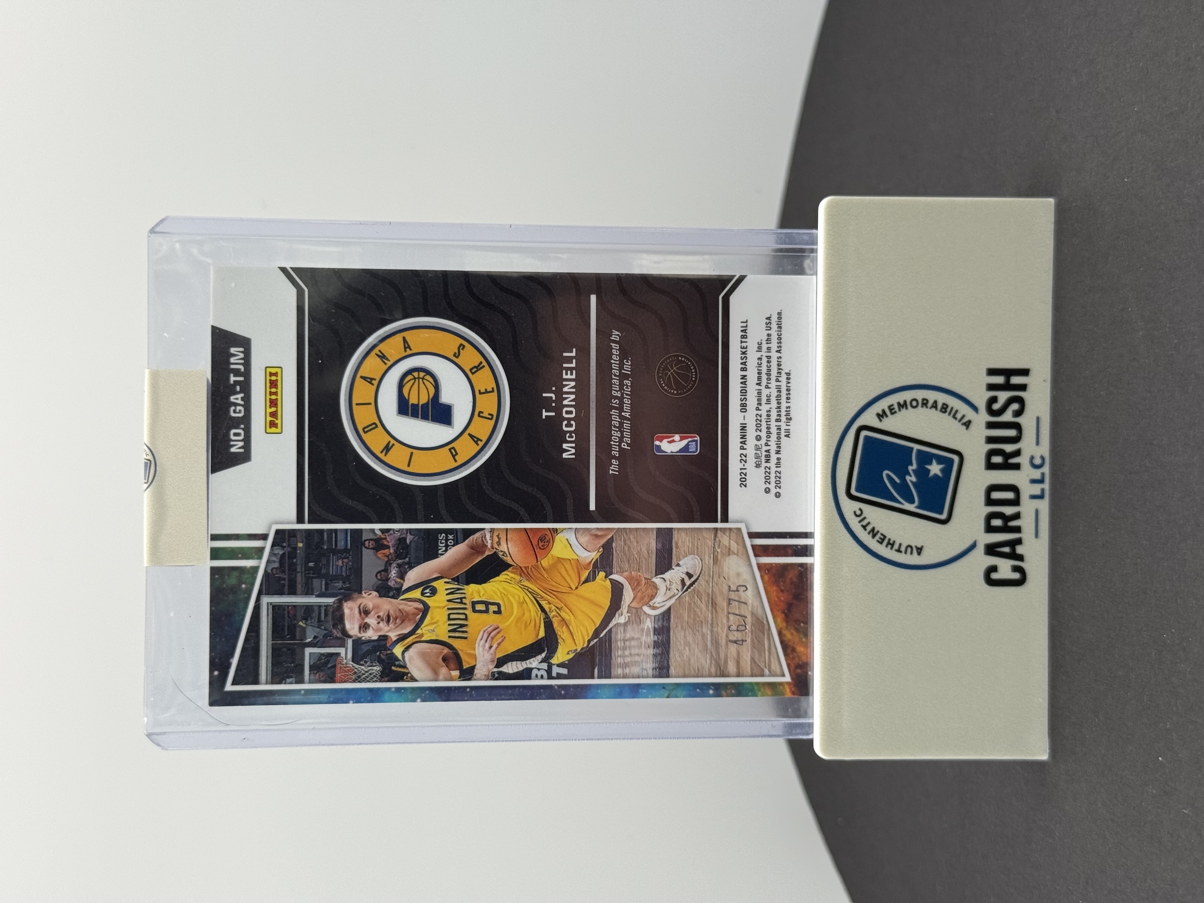 2020-21 Panini Obsidian Galaxy T.J. McConnell Obsidian Autograph Basketball Card, back