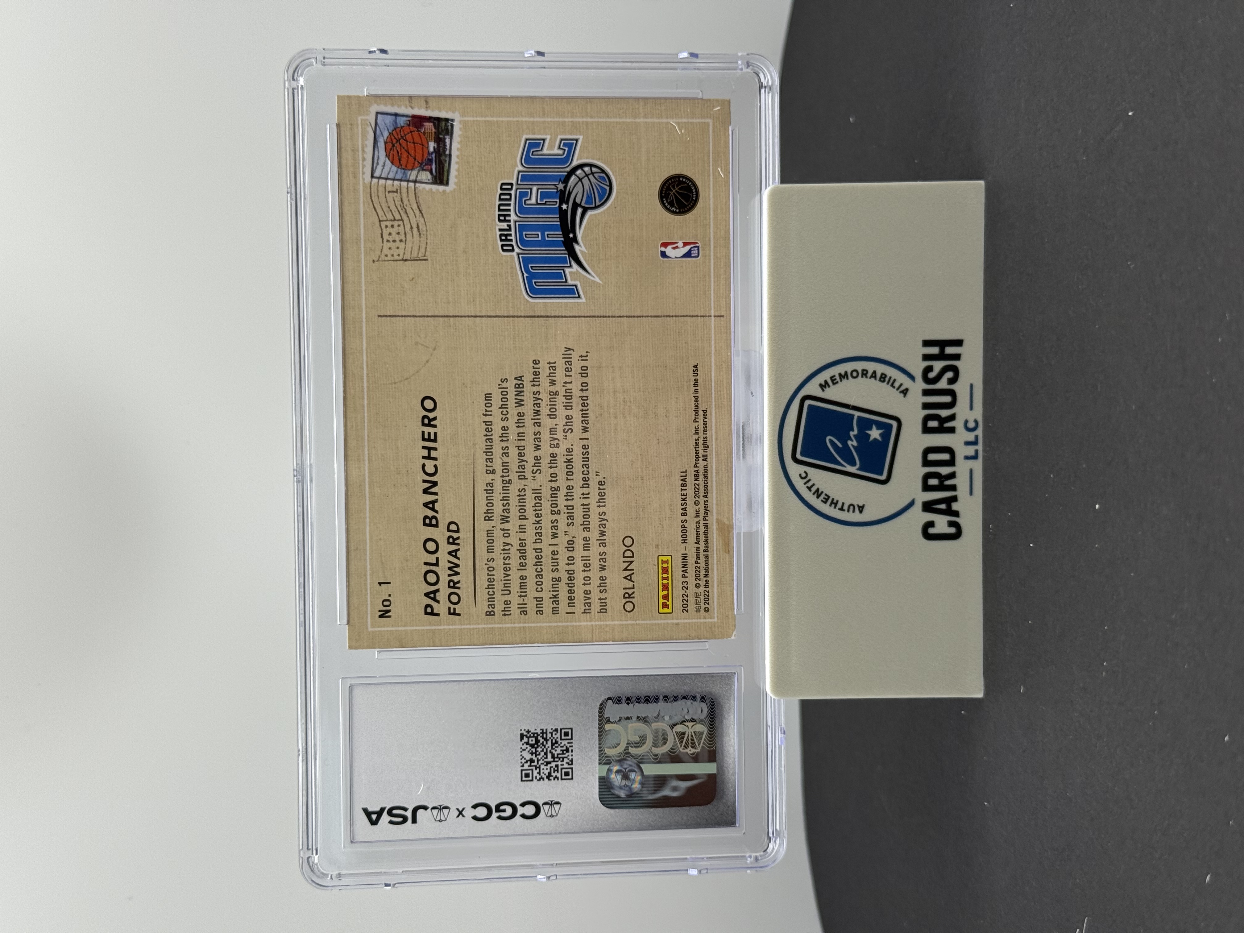 2022-23 Panini Hoops Rookie Greetings Paolo Banchero In Person Auto CGC Authentic, back