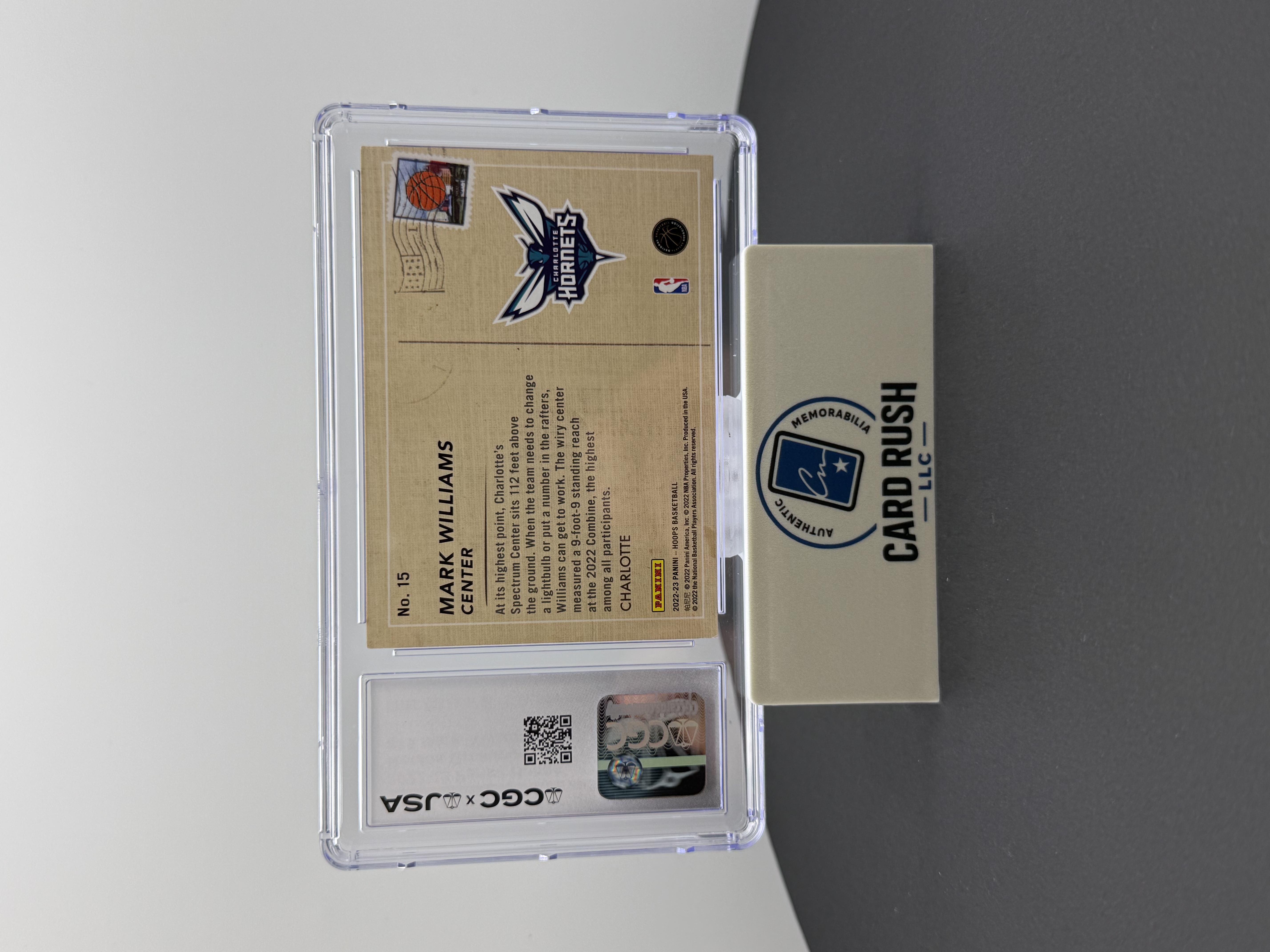 2022-23 Panini Hoops Rookie Greetings Mark Williams IP Auto CGC/JSA Authentic, back