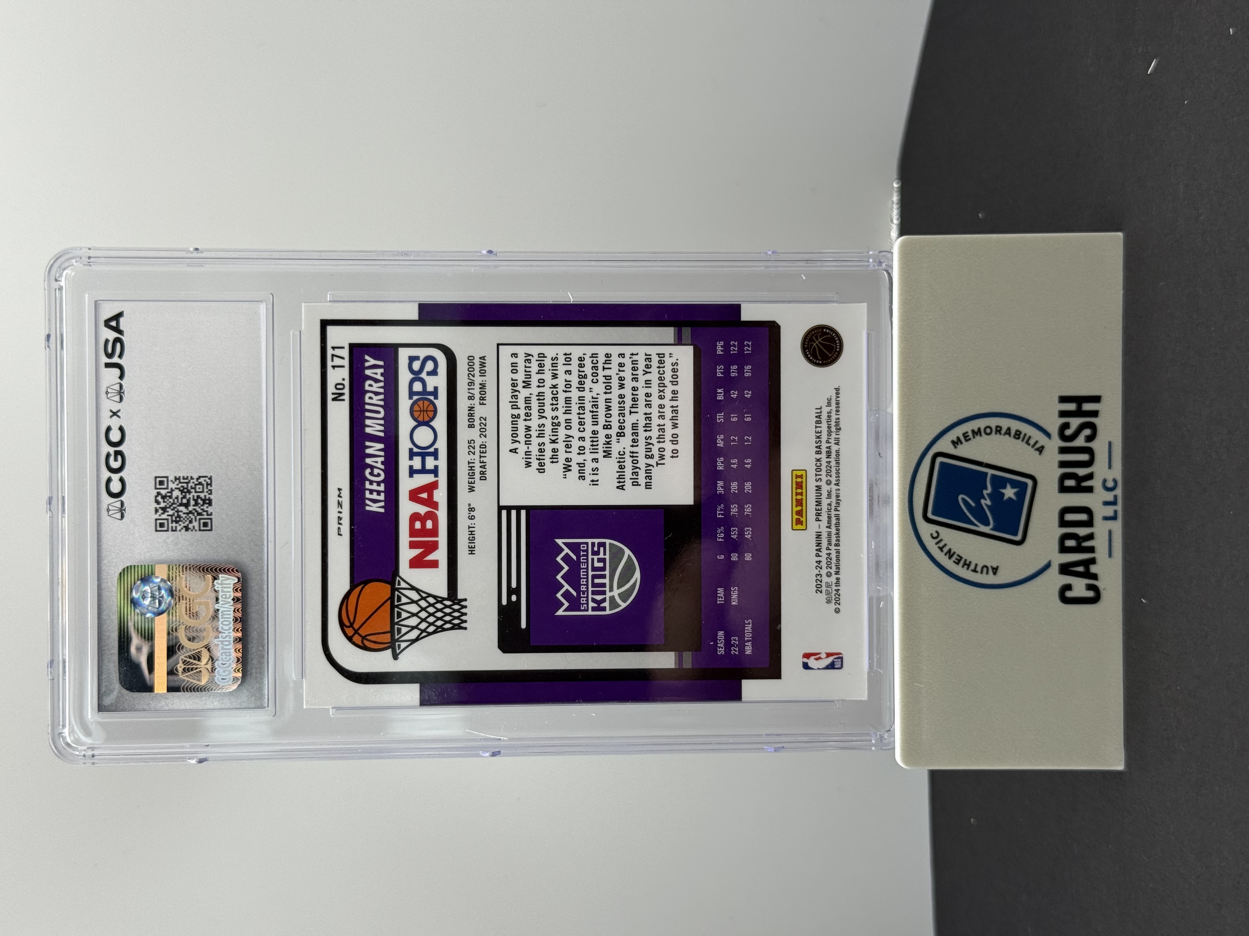 2023-24 Panini Premium Stock Keegan Murray Ice IP Auto 10 CGC/JSA Authentic, back