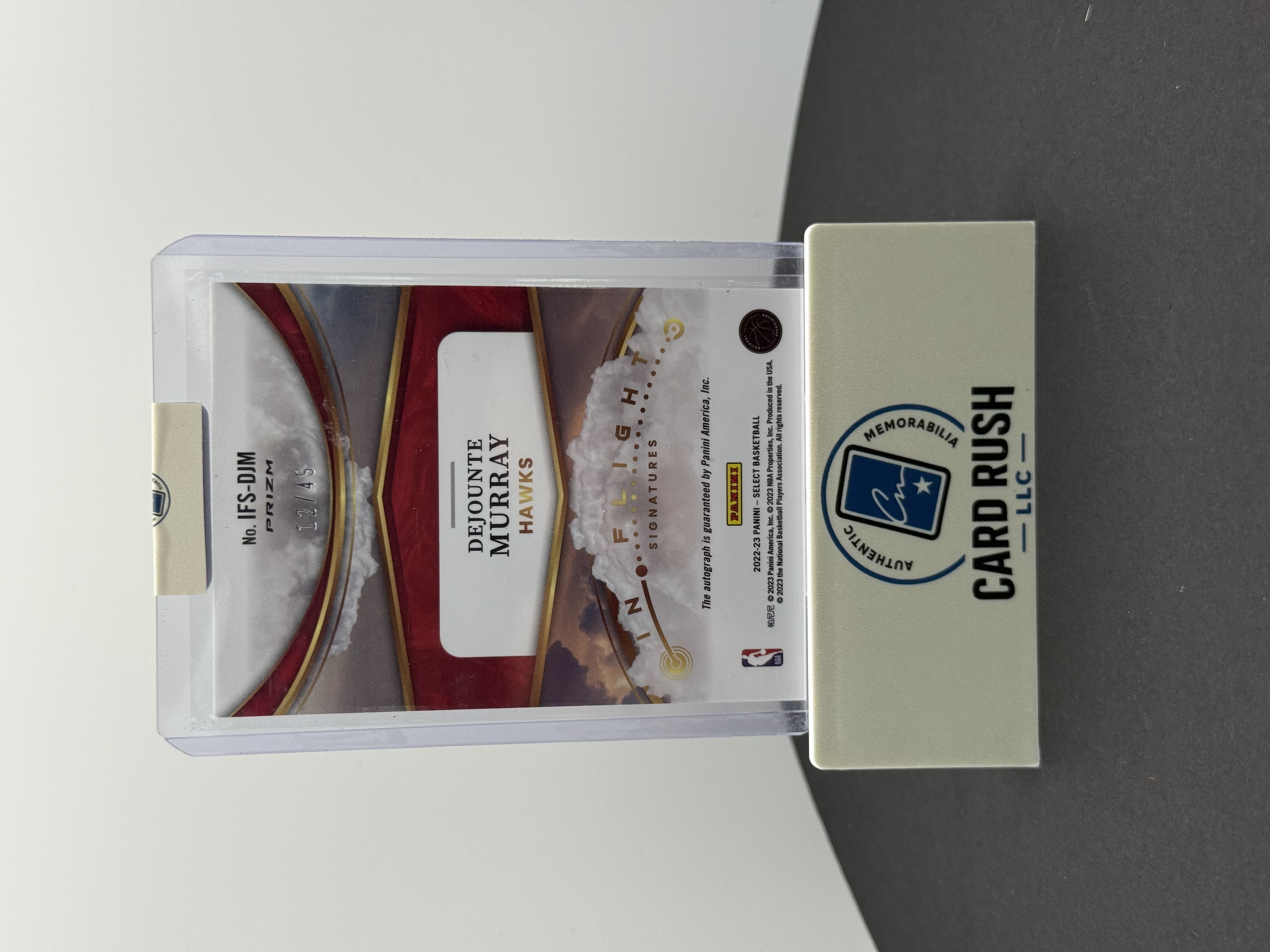 2022-23 Panini Select In Flight Dejounte Murray Autographed Basketball Trading Card, back