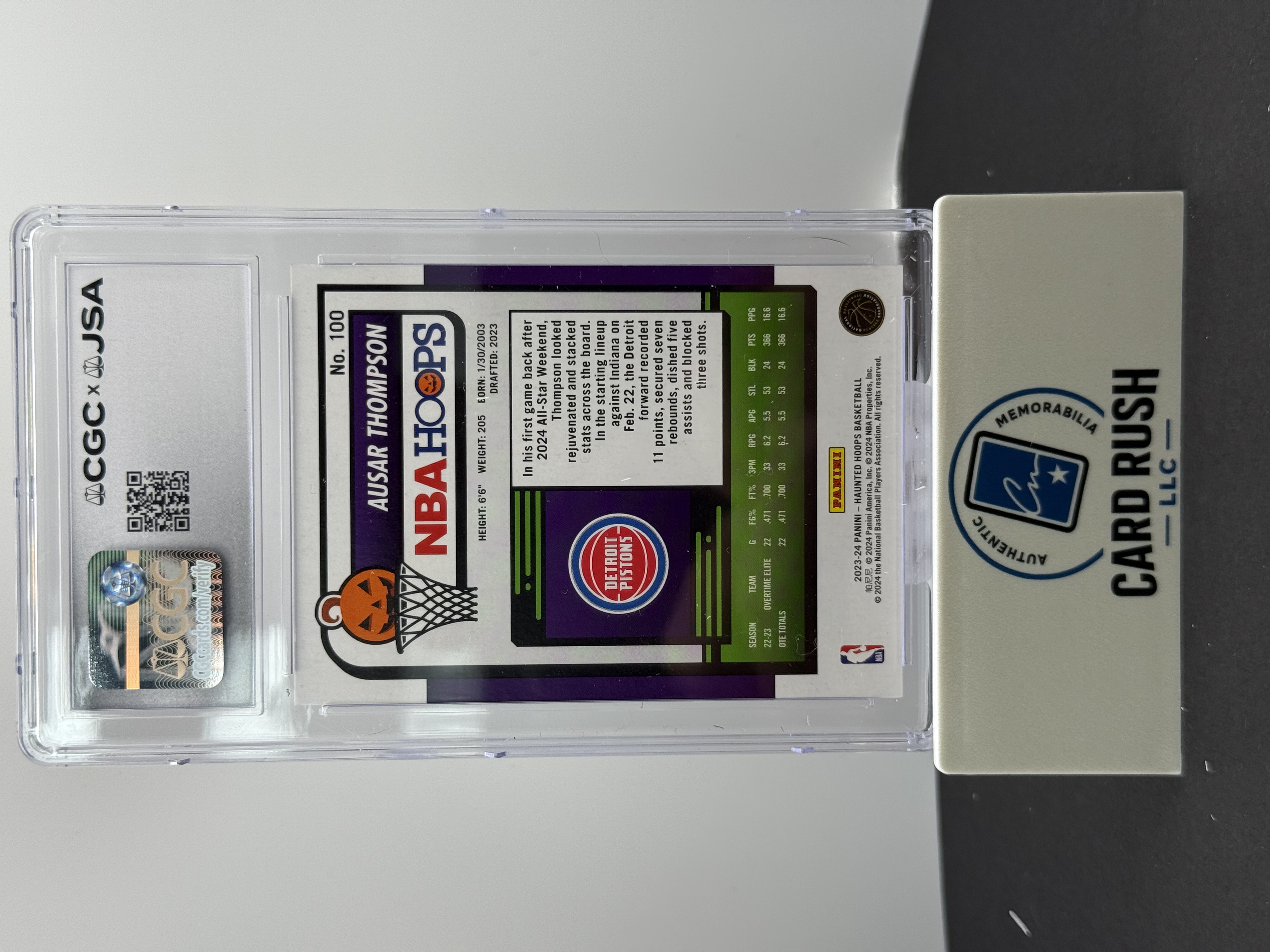 2023-24 Panini Haunted Hoops Ausar Thompson RC Holo Web IP Auto 10 CGC Authentic, back