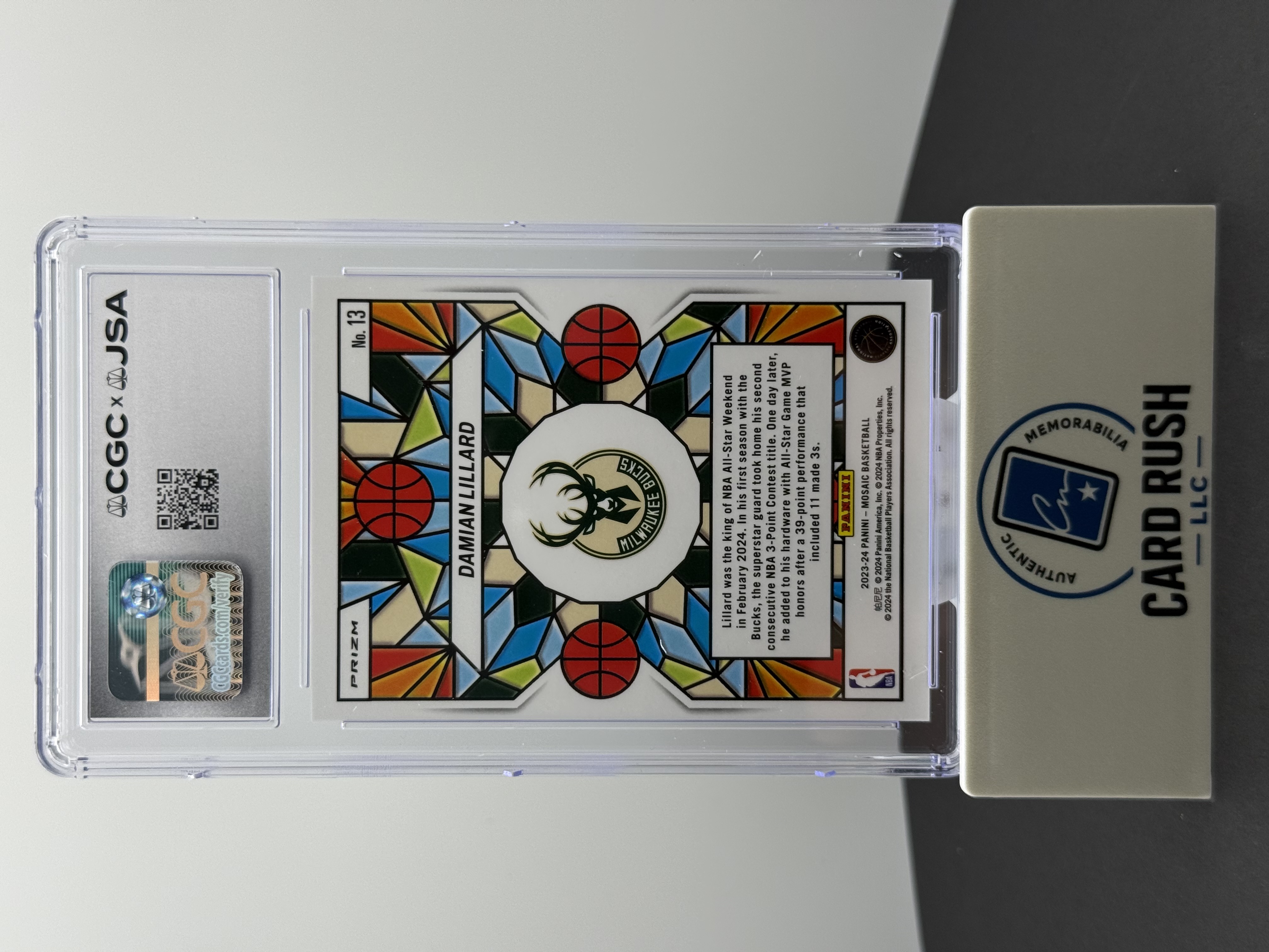 2023-24 Panini Mosaic #13 Damian Lillard STAINED GLASS IP AUTO CGC/JSA Authentic, back