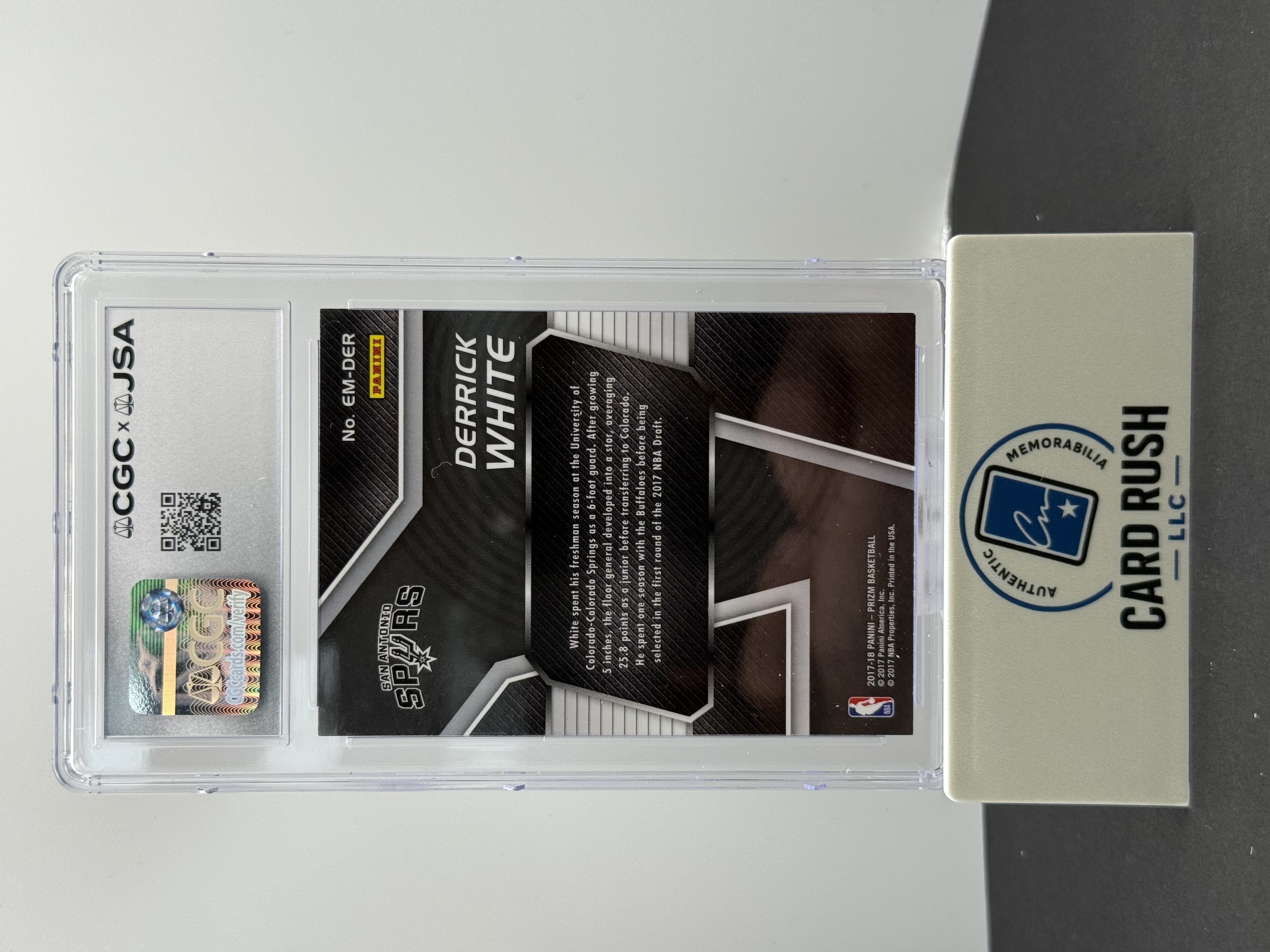 2017-18 Panini Prizm Derrick White Spurs Emergent IP Auto CGC/JSA Authentic, back