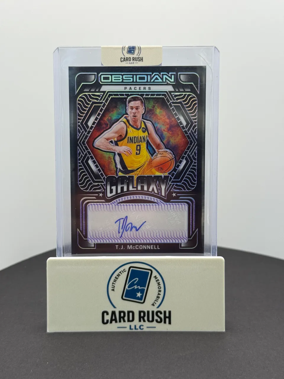 2020-21 Panini Obsidian Galaxy T.J. McConnell Obsidian Autograph Basketball Card