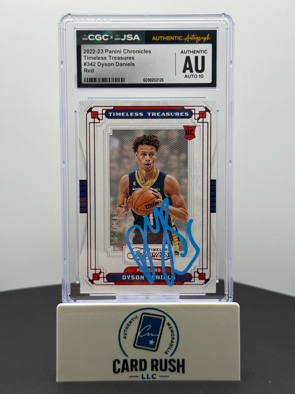 2022-23 Panini Timeless Treasures Dyson Daniels Red /149 (RC) IP Autograph