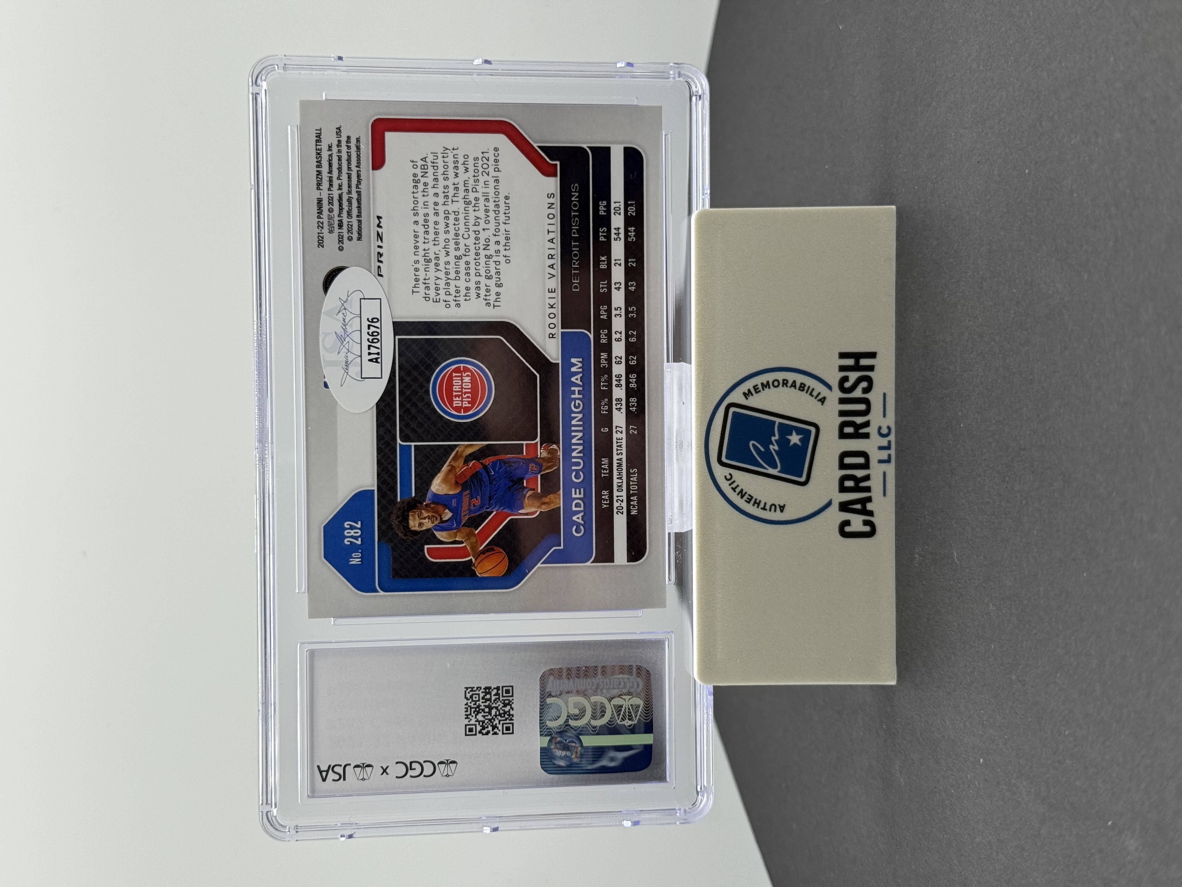 2021-22 Panini Donruss Optic Rated Rookie Cade Cunningham Fast Break IP Auto CGC, back