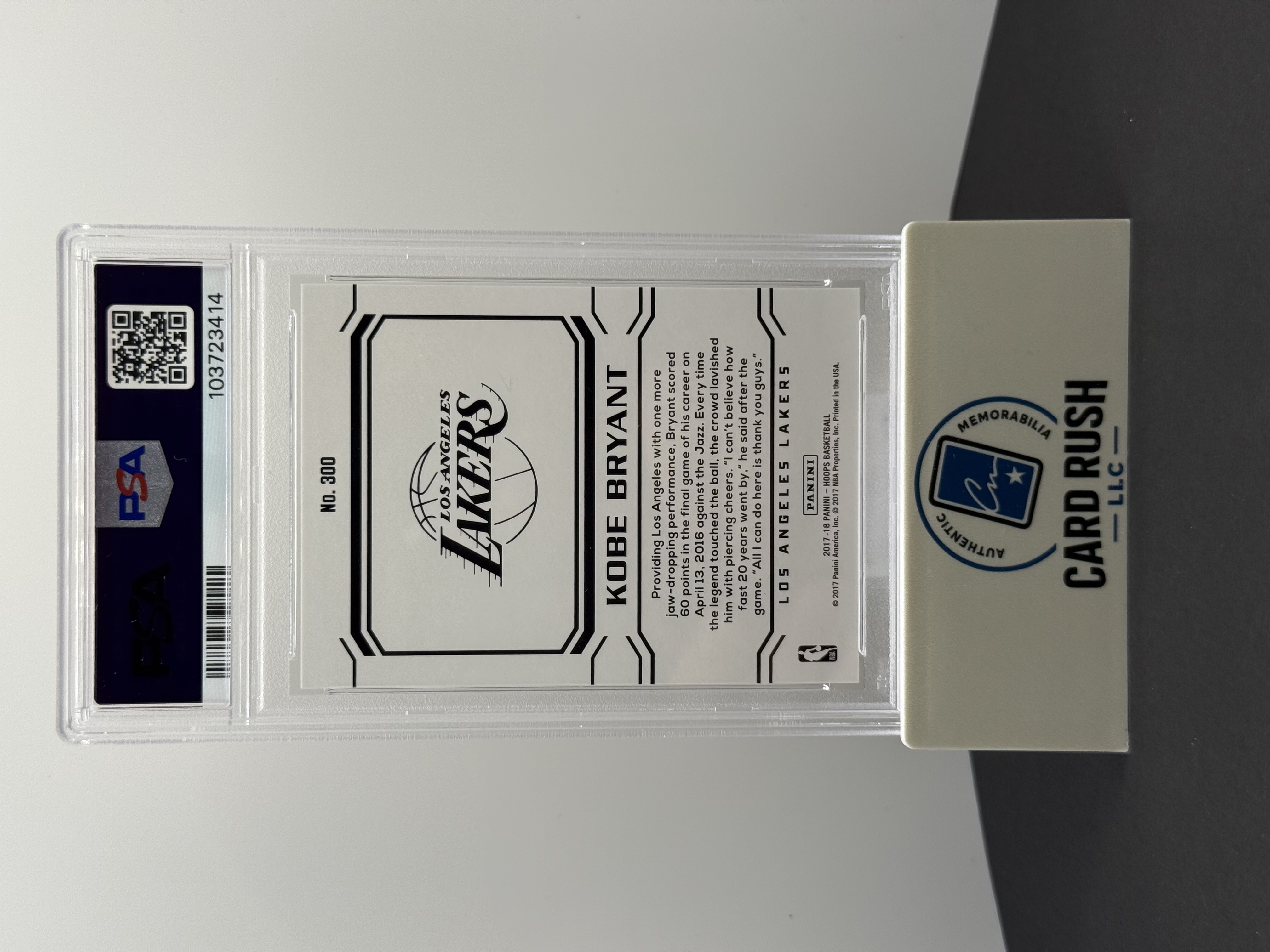 2017-18 Panini Hoops Kobe Bryant Basketball Card, back