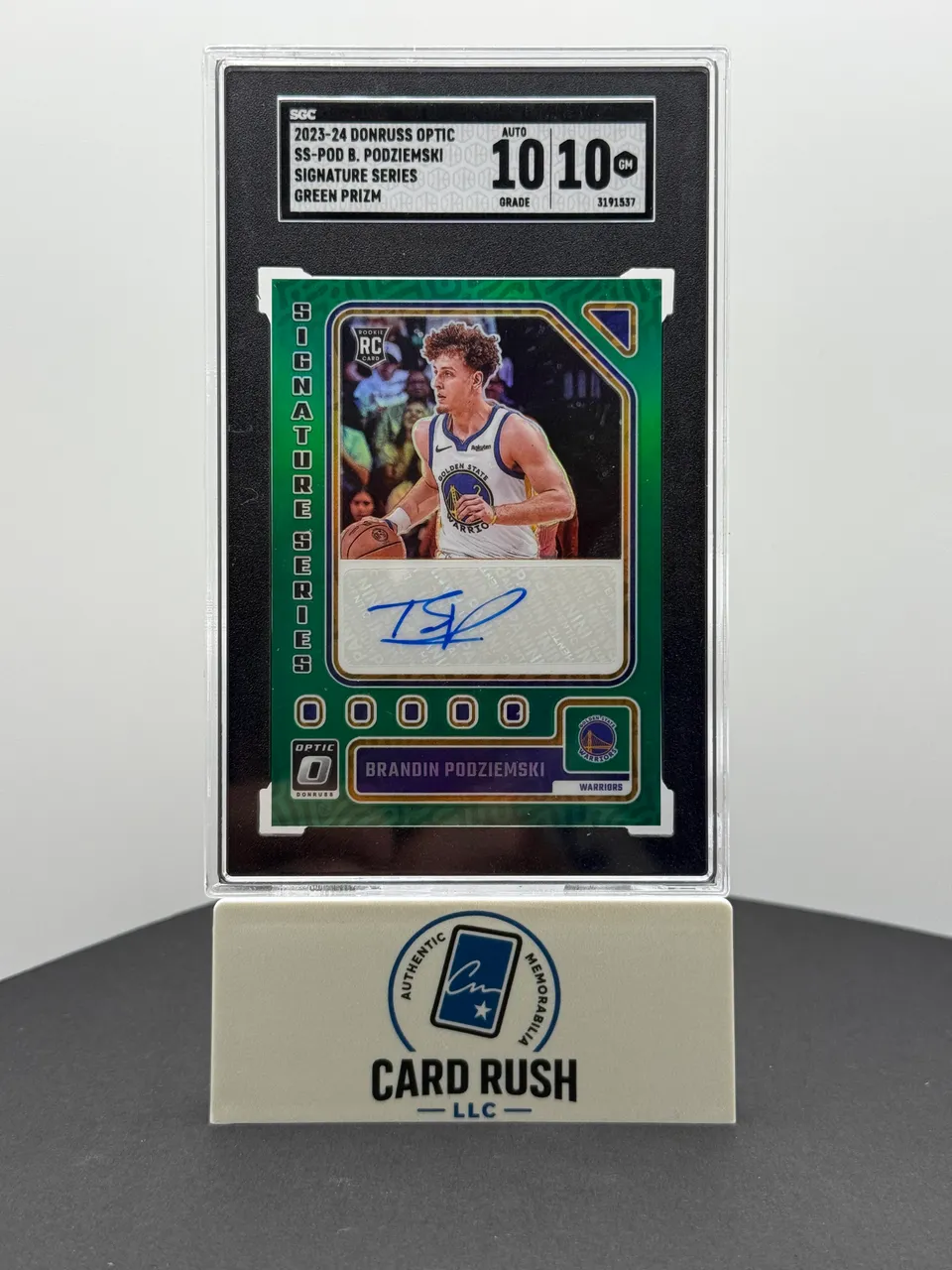 2023-24 Panini Donruss Optic Brandin Podziemski Signature Series Green Prizm Autograph Card