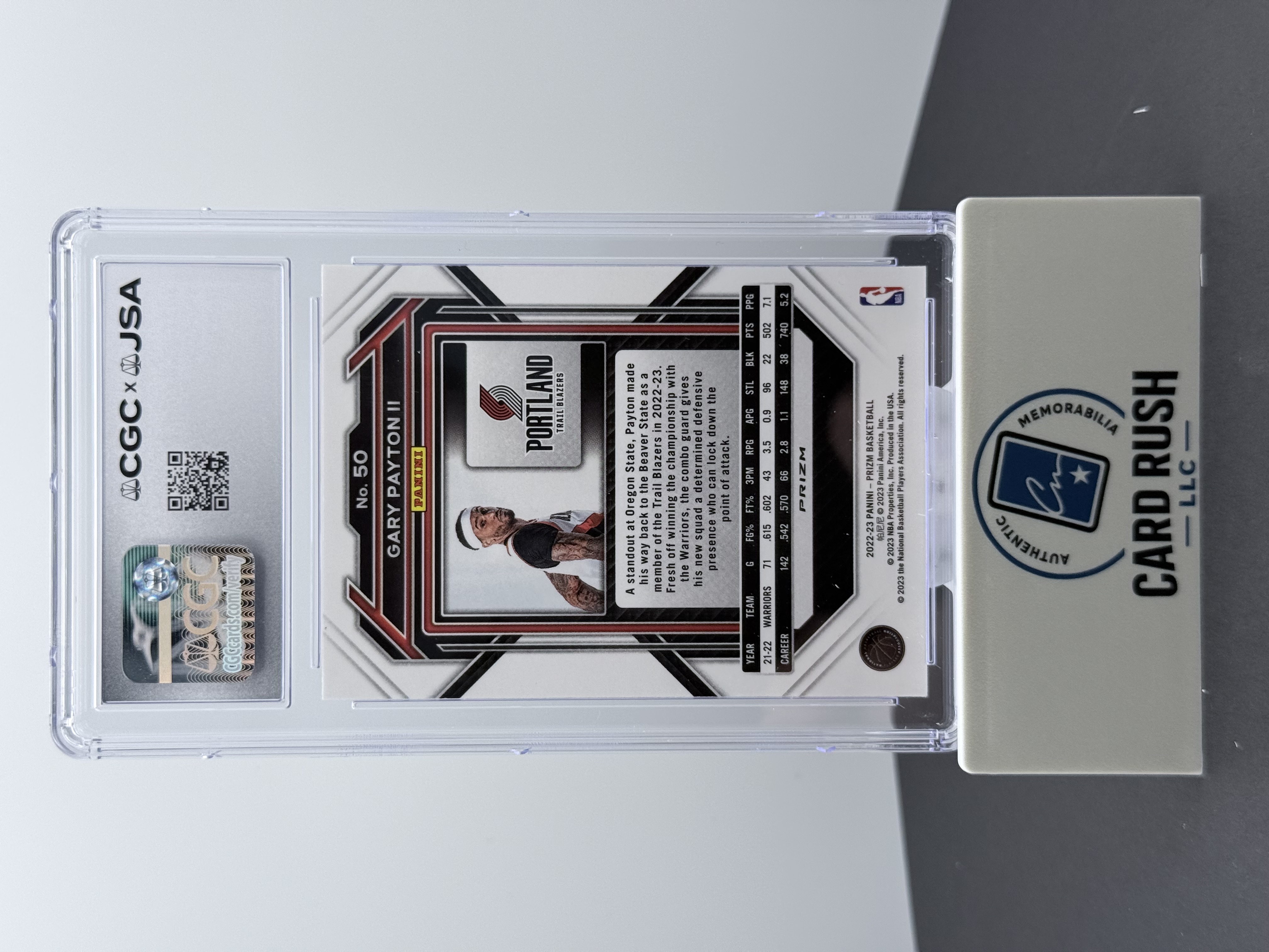 2022-23 Panini Prizm Gary Payton II Red Ice IP Autograph CGC/JSA Graded Auto 10, back