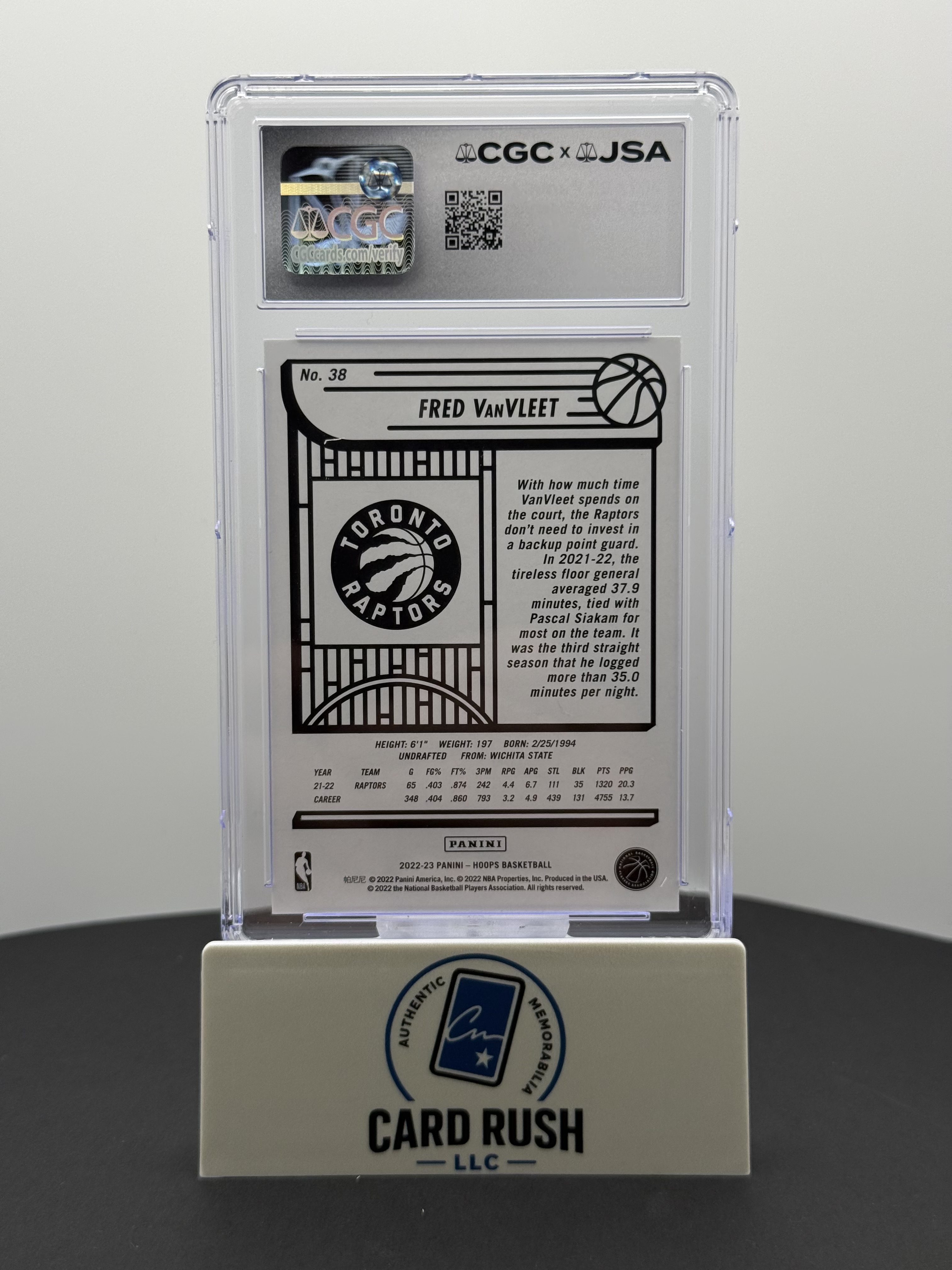 2022-23 Panini Hoops Fred VanVleet In-Person CGC/JSA Graded Auto 10, back