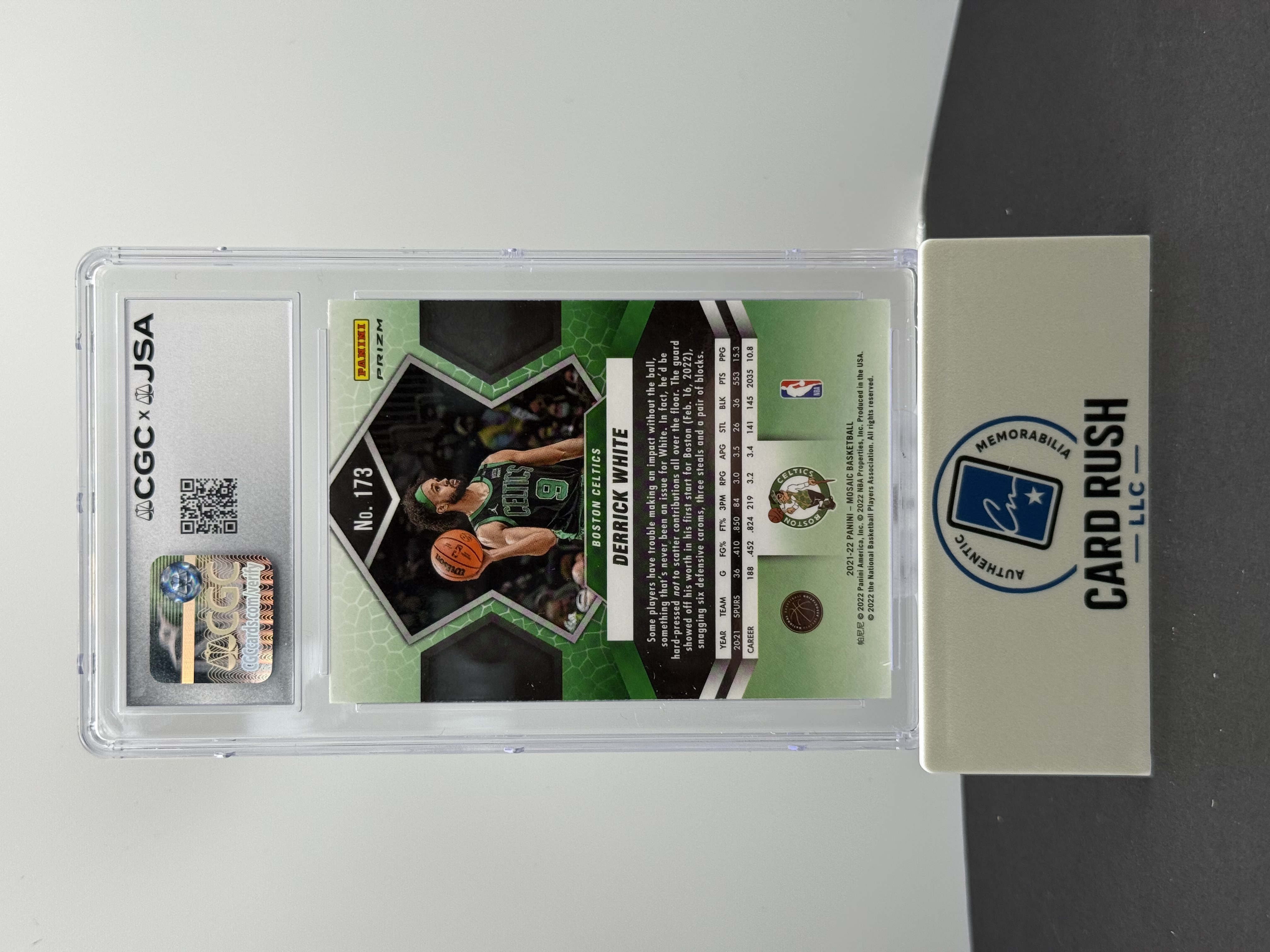 2021-22 Panini Mosaic Fast Break Silver Prizm Derrick White IP Auto CGC/JSA Au, back
