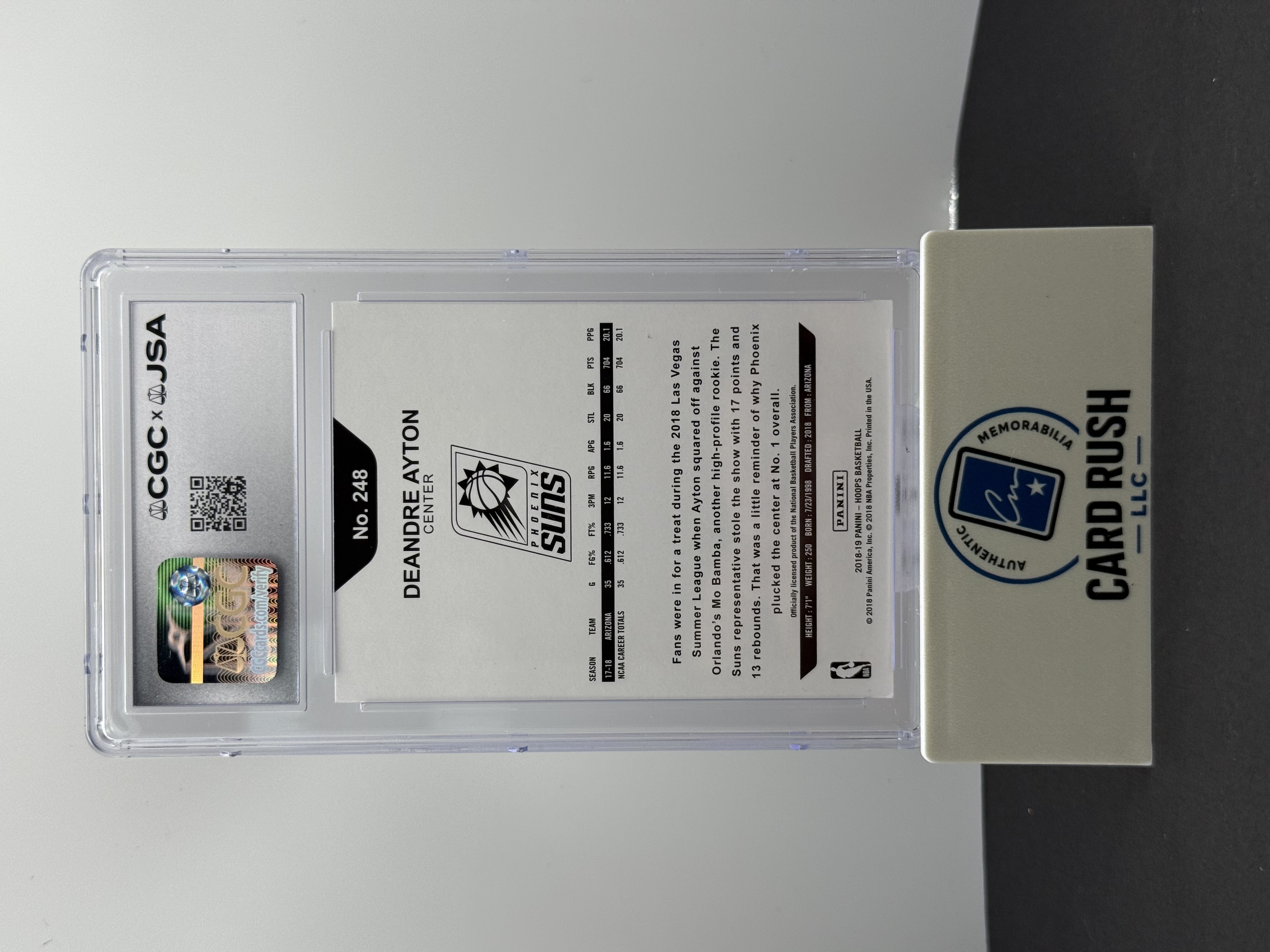 2018-19 Hoops Deandre Ayton Rookie Card Phoenix Suns IP Auto CGC/JSA Authentic, back