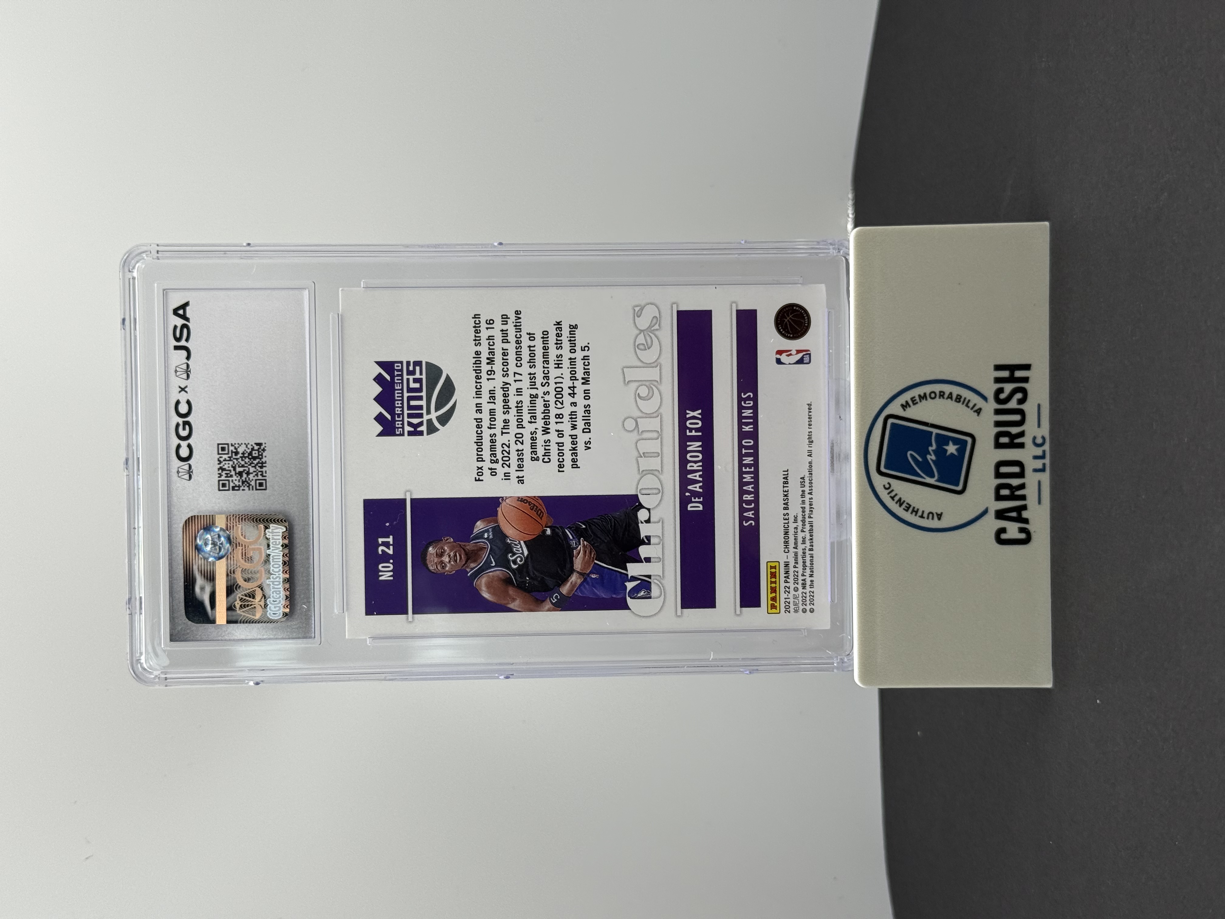 2021-22 Panini Chronicles De’Aaron Fox In Person Auto CGC/JSA Authentic, back