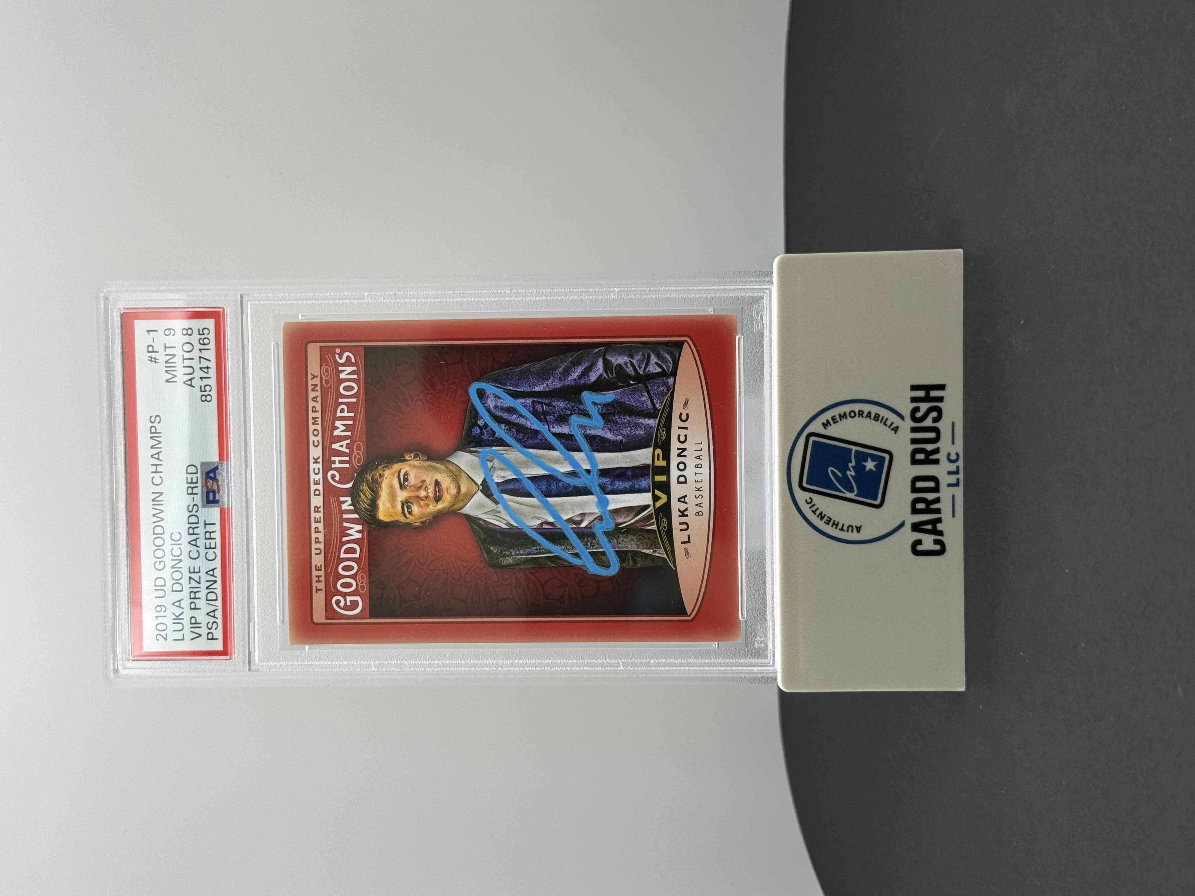 LUKA DONCIC Rookie UD Goodwin VIP Rare Insert PSA Mint 9 ROY SSP 2019 IP Auto, front