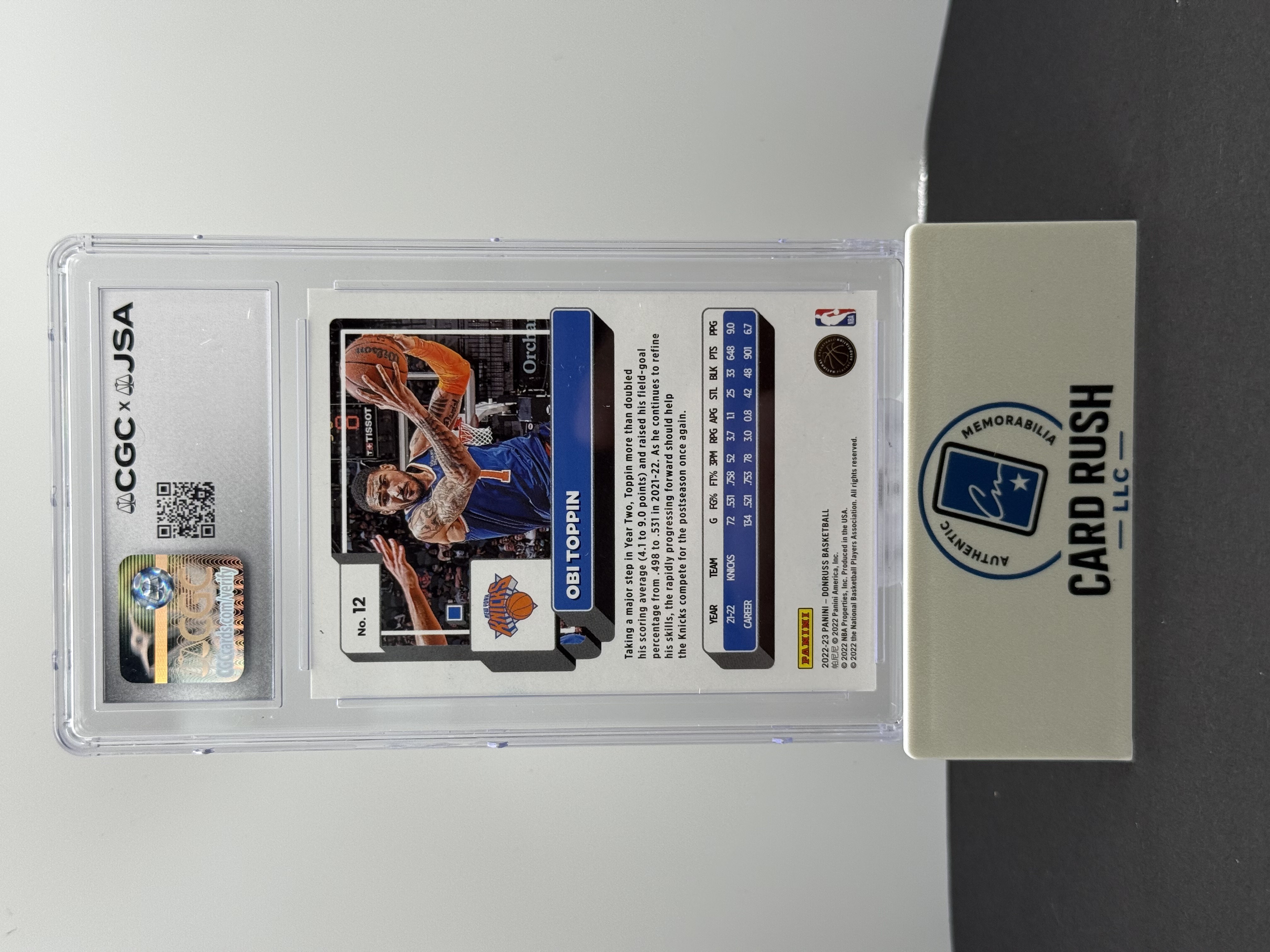 2022-23 Donruss Obi Toppin Choice Gold In Person Autograph CGC/JSA Authentic, back