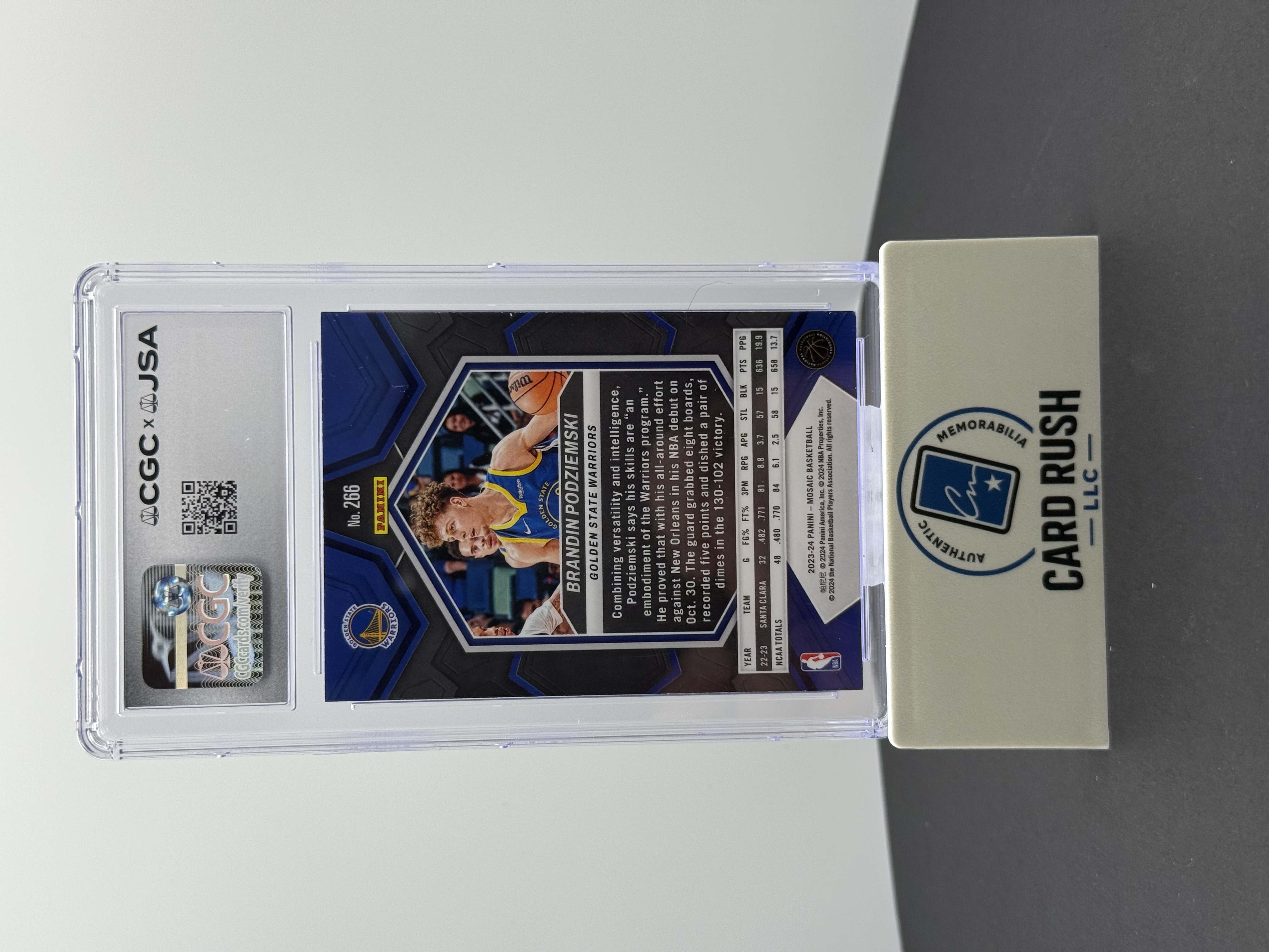 2023-24 Panini Mosaic Brandin Podziemski Green RC IP CGC/JSA Graded Auto 10, back
