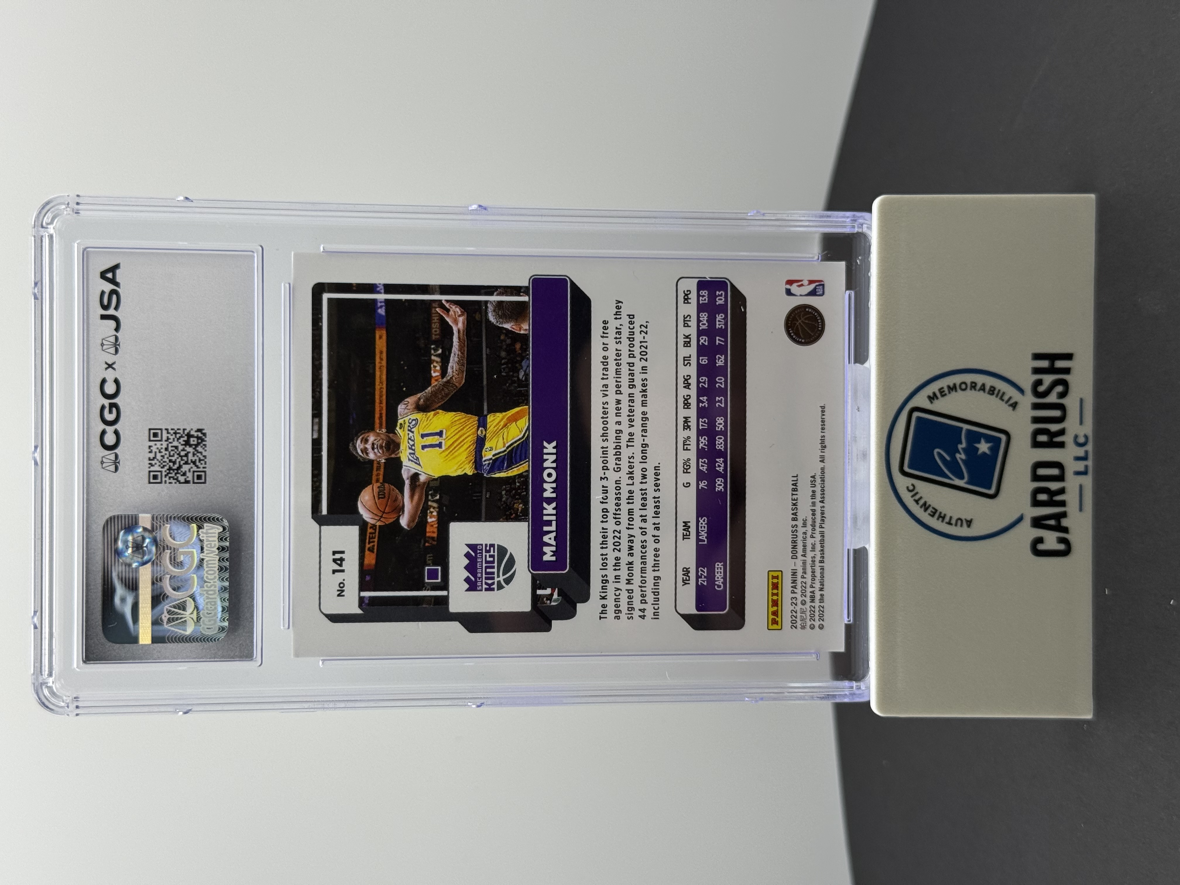 2022-23 Donruss Malik Monk In-Person CGC/JSA Graded Auto 10, back