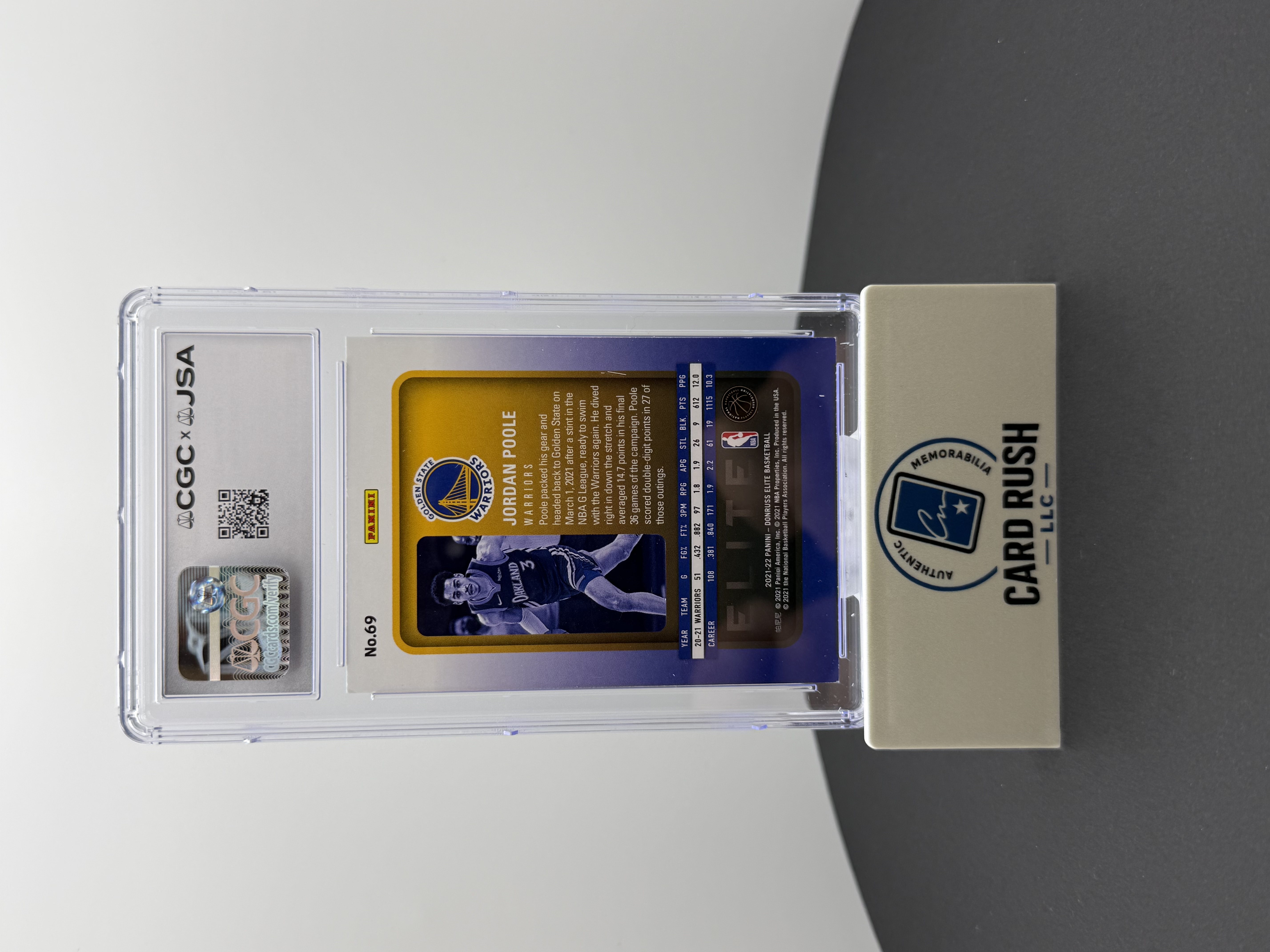 2021-22 Donruss Elite Jordan Poole In-Person Autograph CGC/JSA Authentic, back