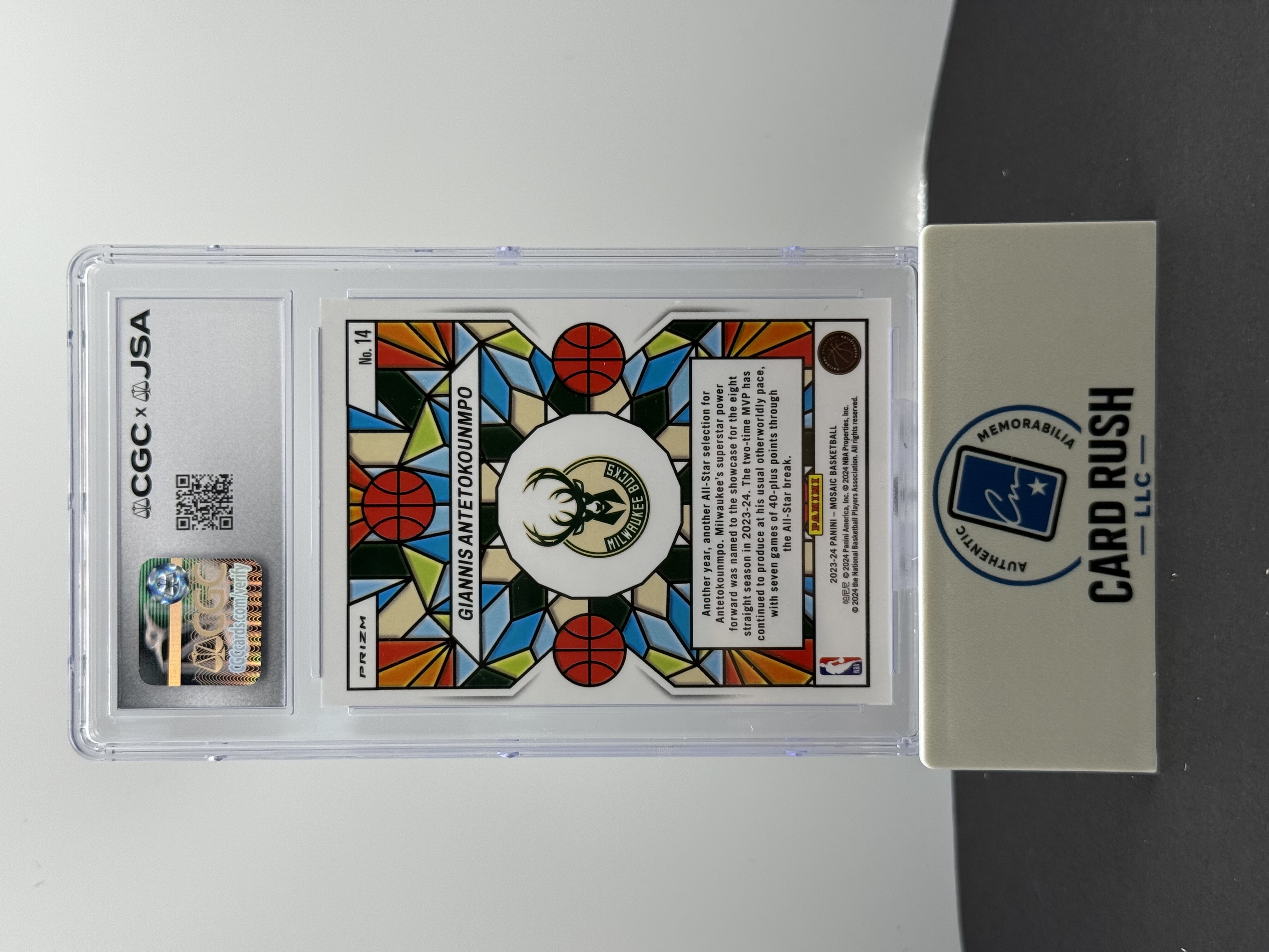 2023-24 Panini Mosaic Stained Glass Giannis Antetokounmpo IP Auto CGC Authentic, back