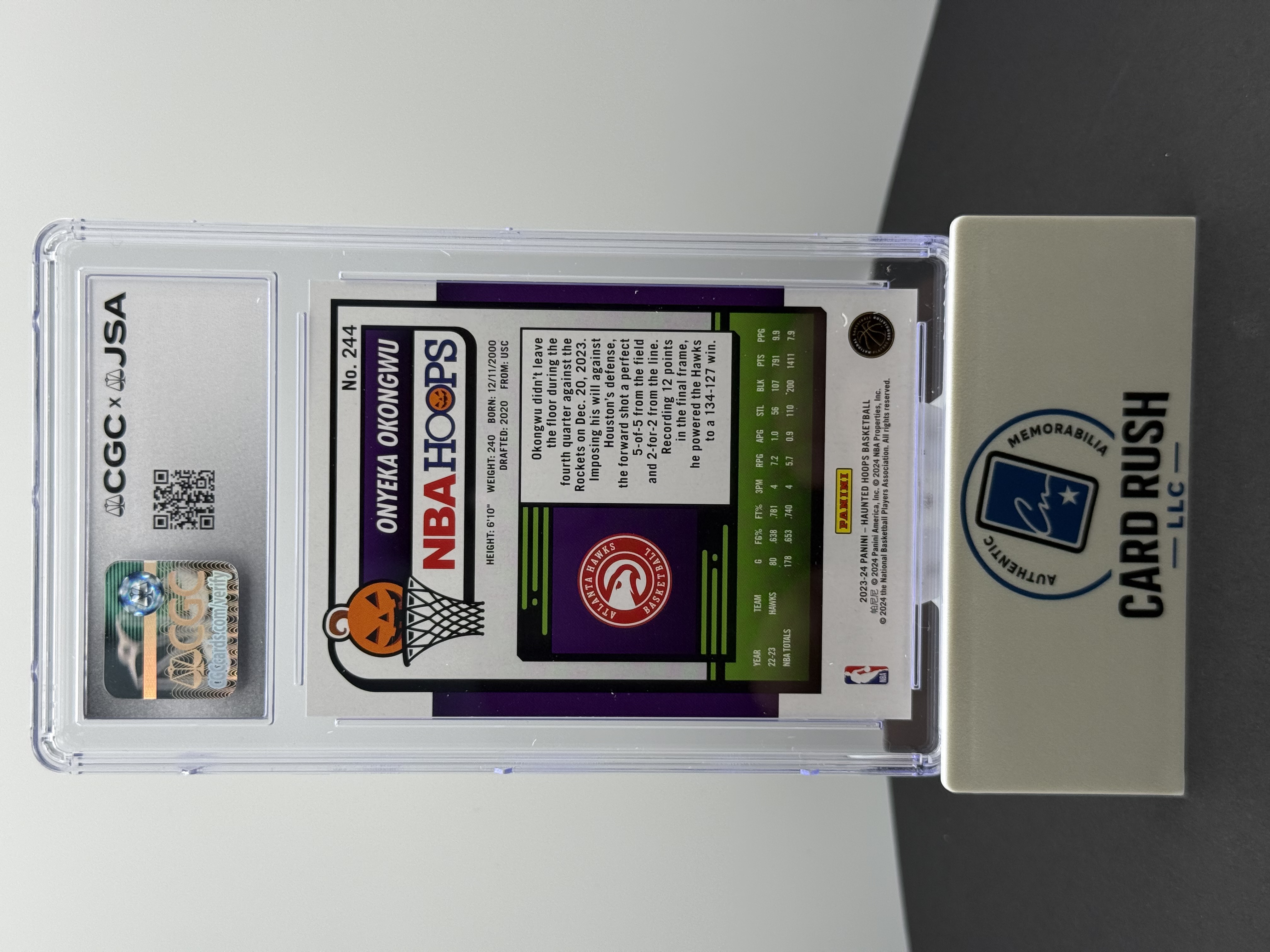 2023-24 Panini NBA Haunted Hoops Green Slime Onyeka Okongwu IP Autograph, back